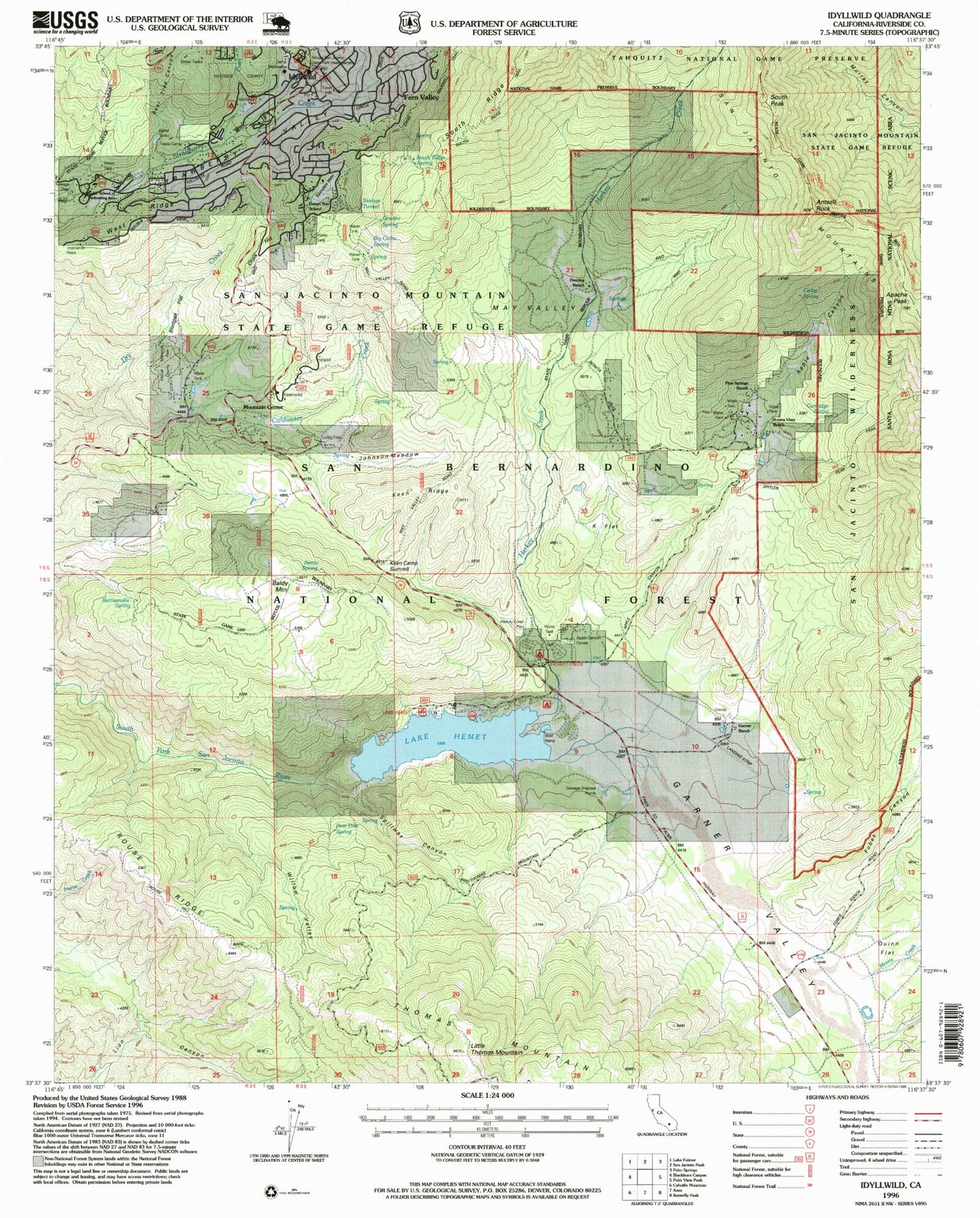 Classic USGS Idyllwild California 7.5'x7.5' Topo Map Image