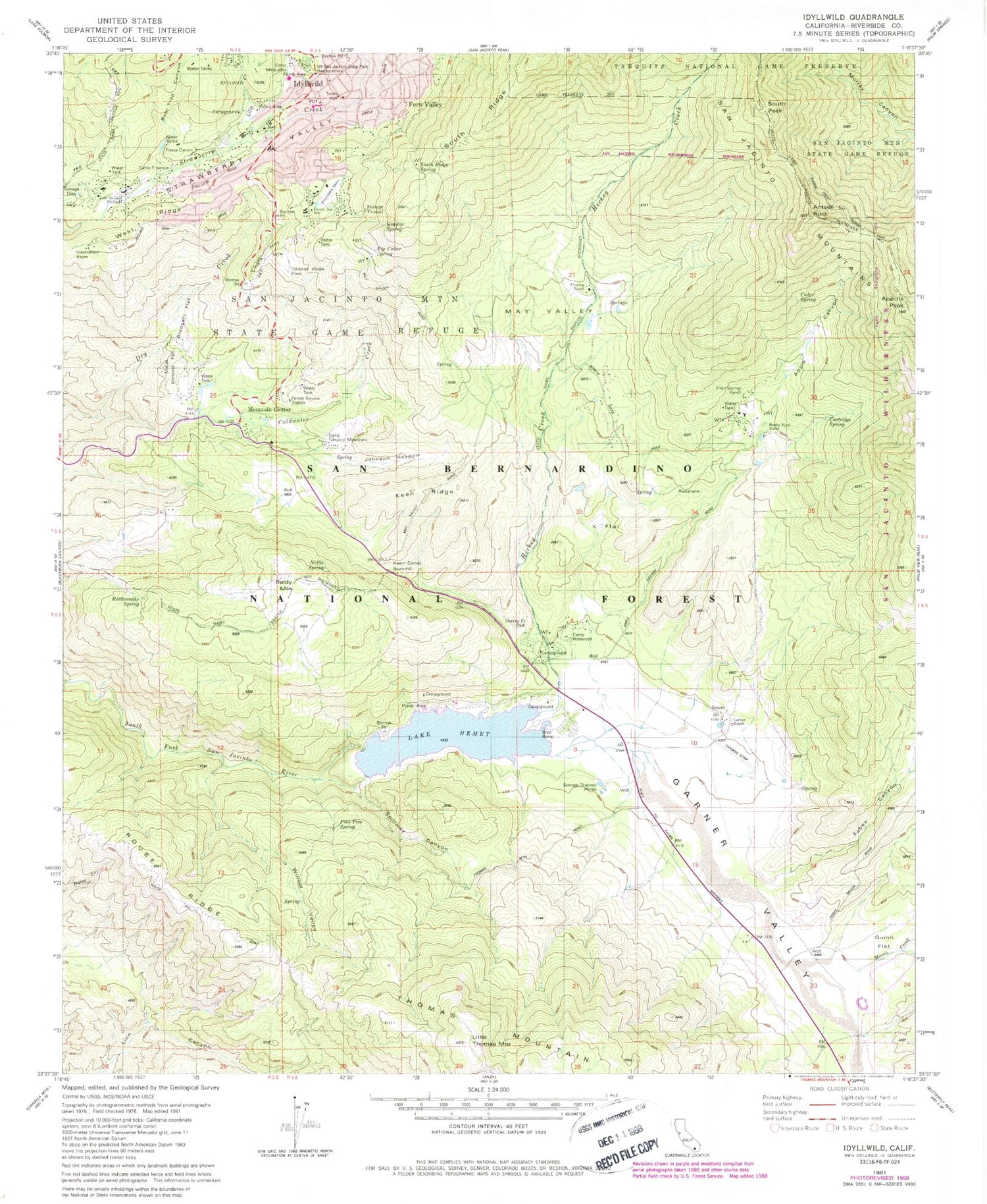 Classic USGS Idyllwild California 7.5'x7.5' Topo Map Image