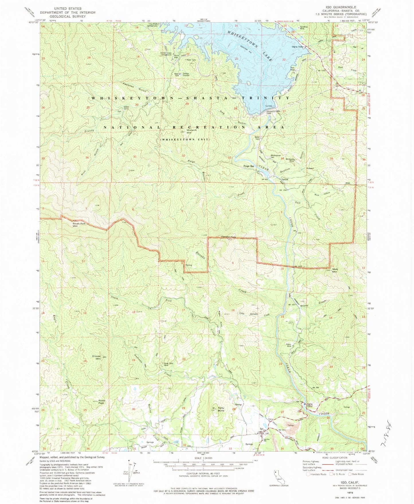 Classic USGS Igo California 7.5'x7.5' Topo Map Image