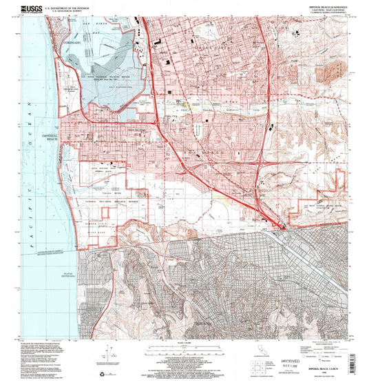 Classic USGS Imperial Beach California 7.5'x7.5' Topo Map Image