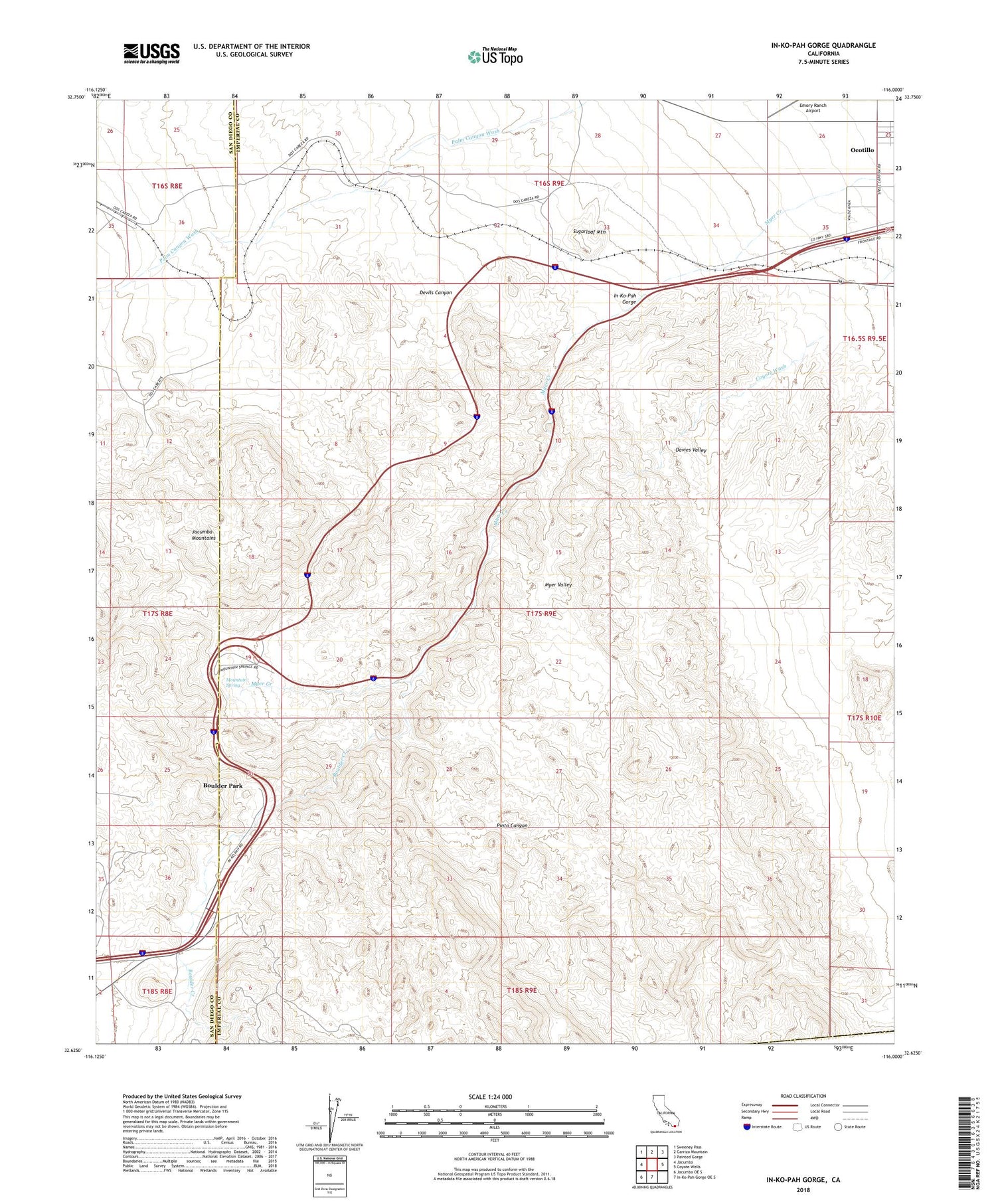 In-Ko-Pah Gorge California US Topo Map Image