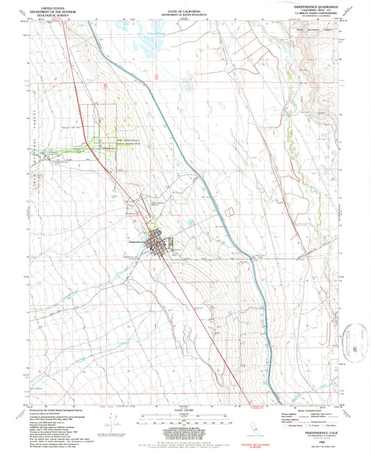 Classic USGS Independence California 7.5'x7.5' Topo Map Image
