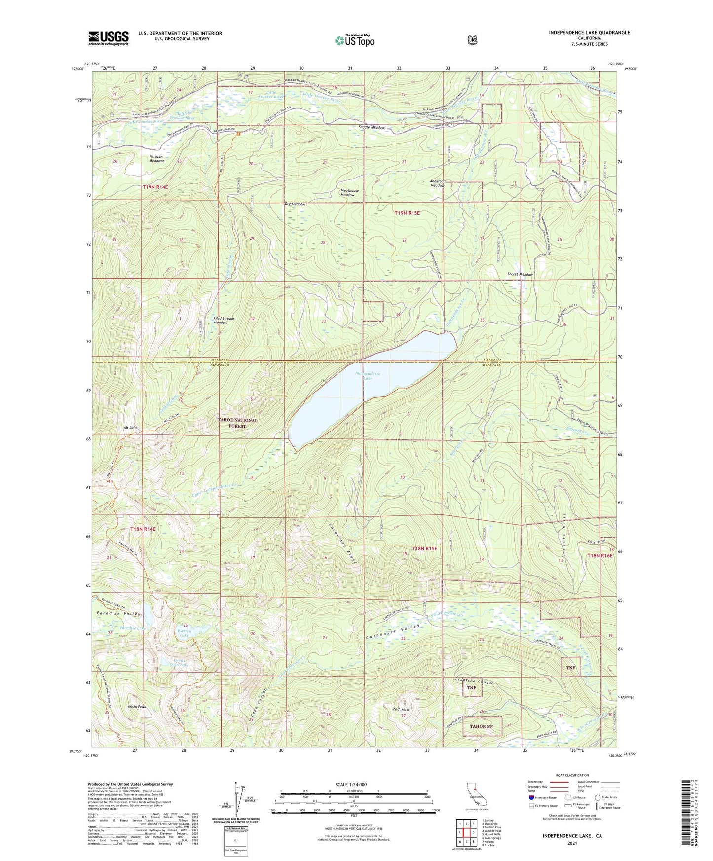 Independence Lake California US Topo Map Image