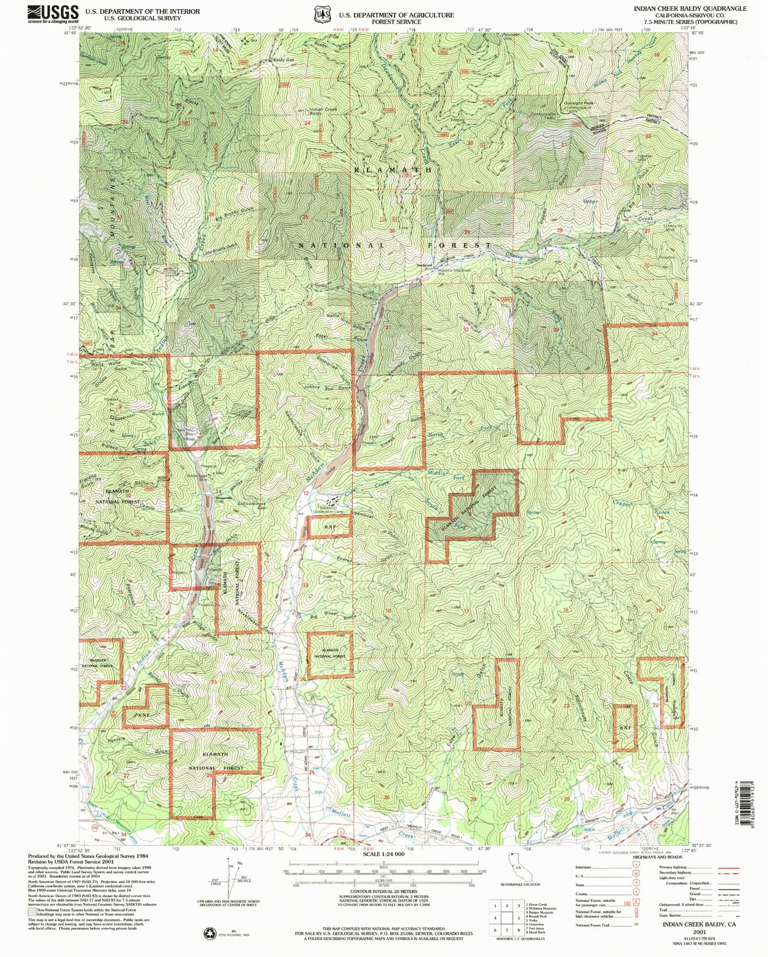 Classic USGS Indian Creek Baldy California 7.5'x7.5' Topo Map Image