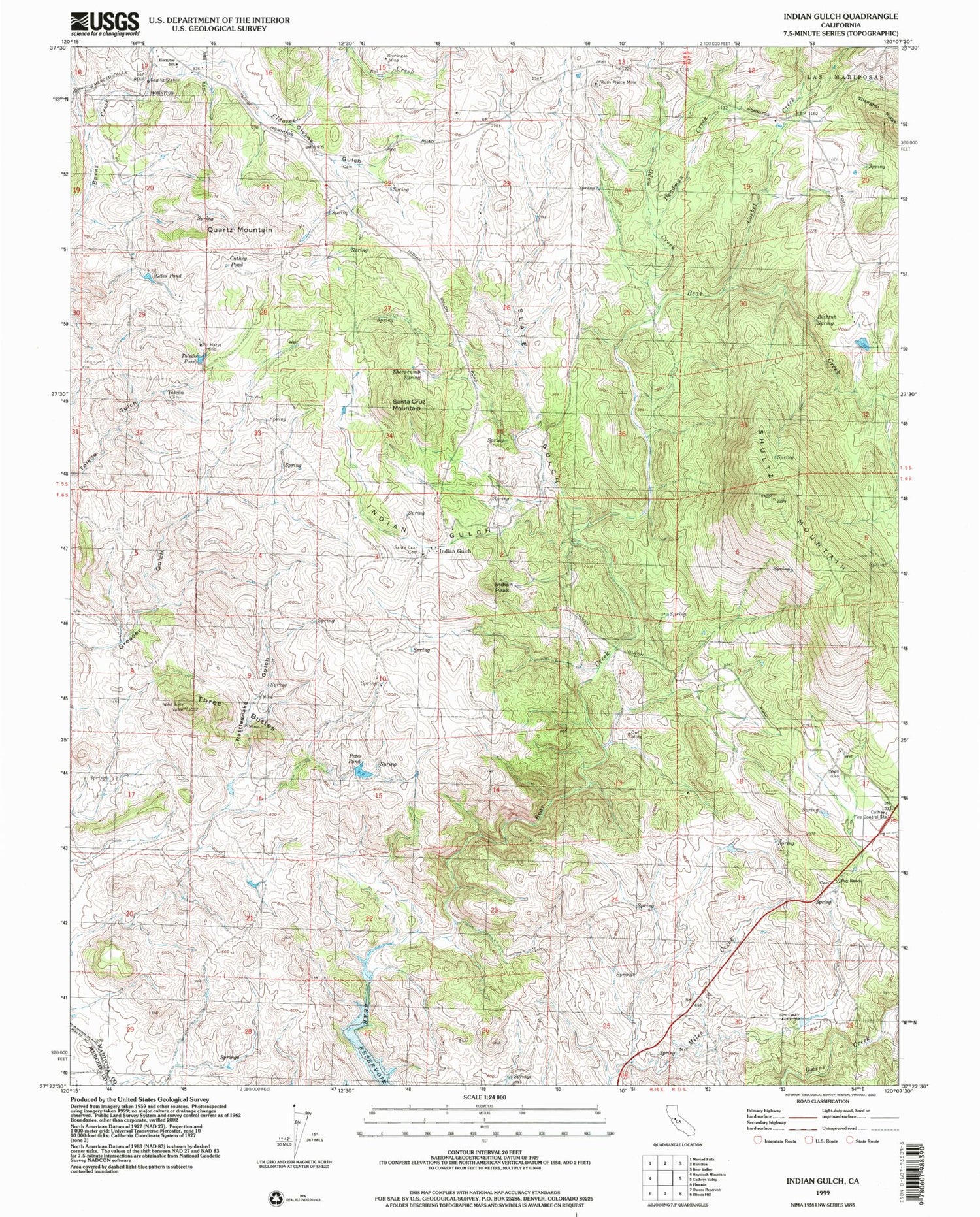 Classic USGS Indian Gulch California 7.5'x7.5' Topo Map Image