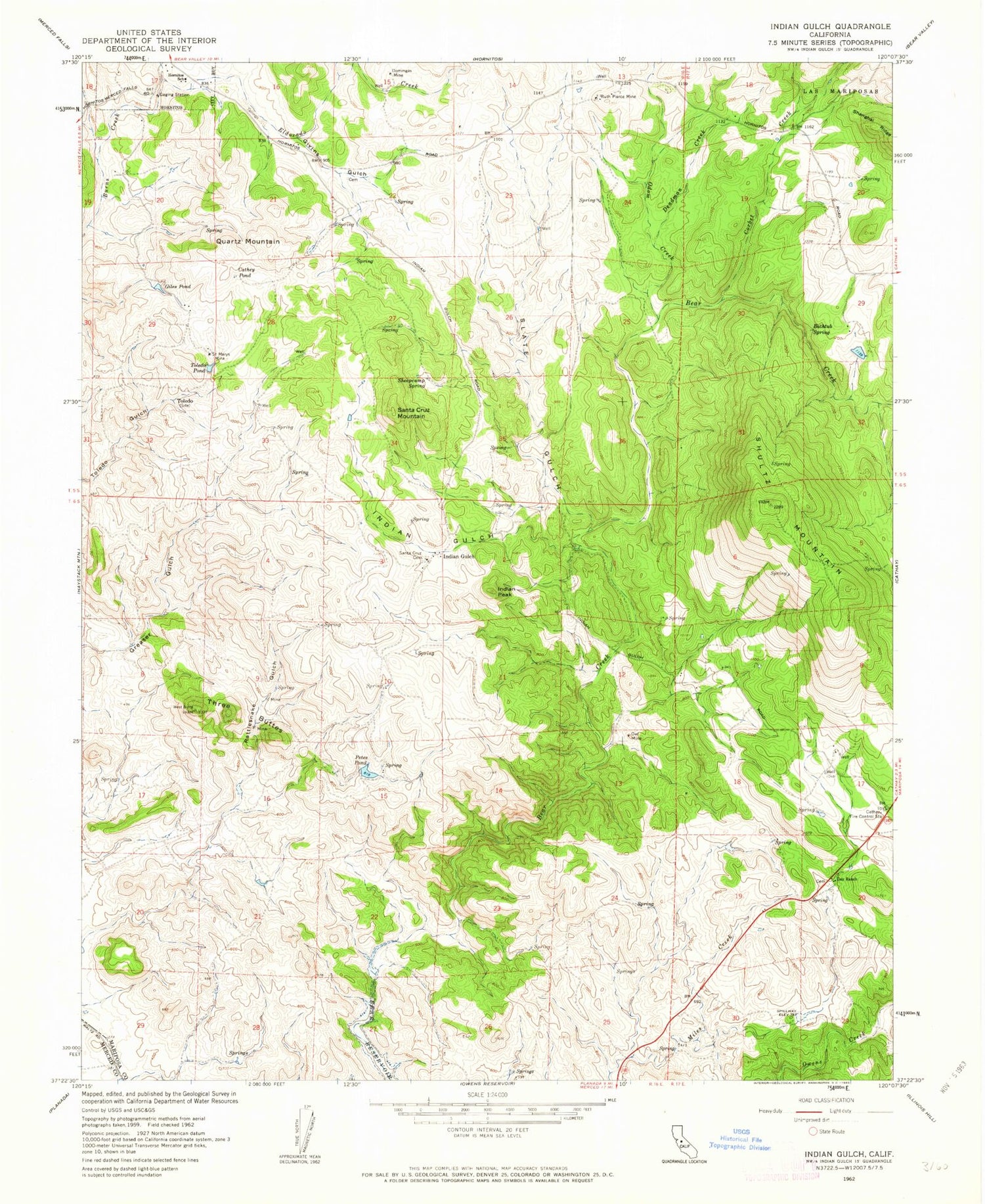 Classic USGS Indian Gulch California 7.5'x7.5' Topo Map Image