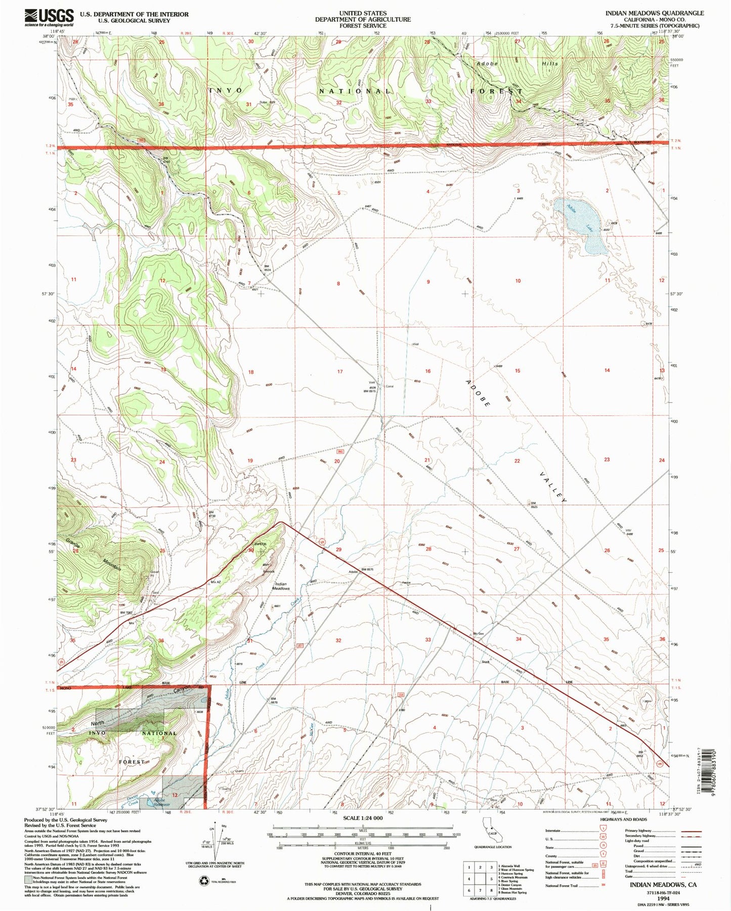 Classic USGS Indian Meadows California 7.5'x7.5' Topo Map Image