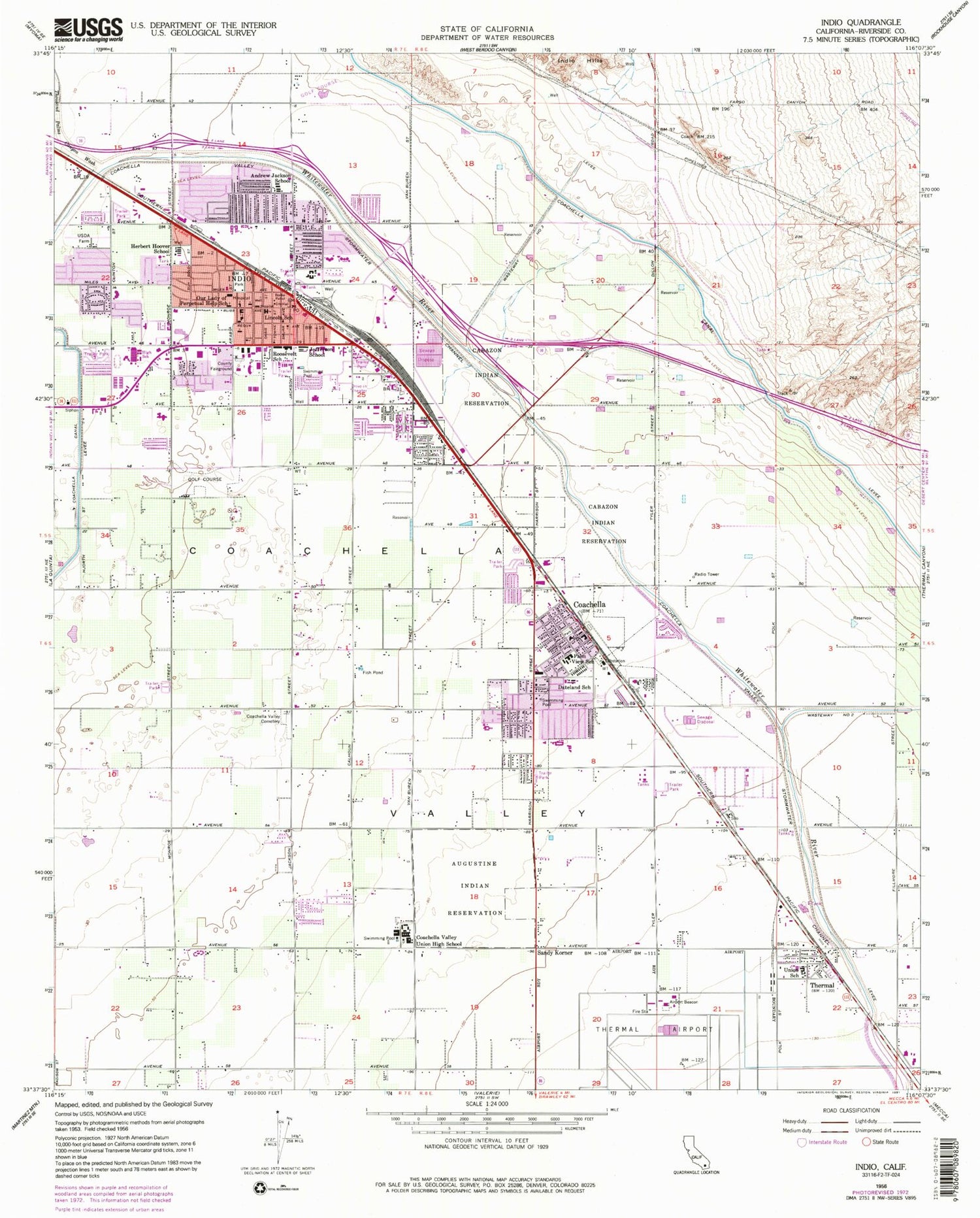 Classic USGS Indio California 7.5'x7.5' Topo Map Image
