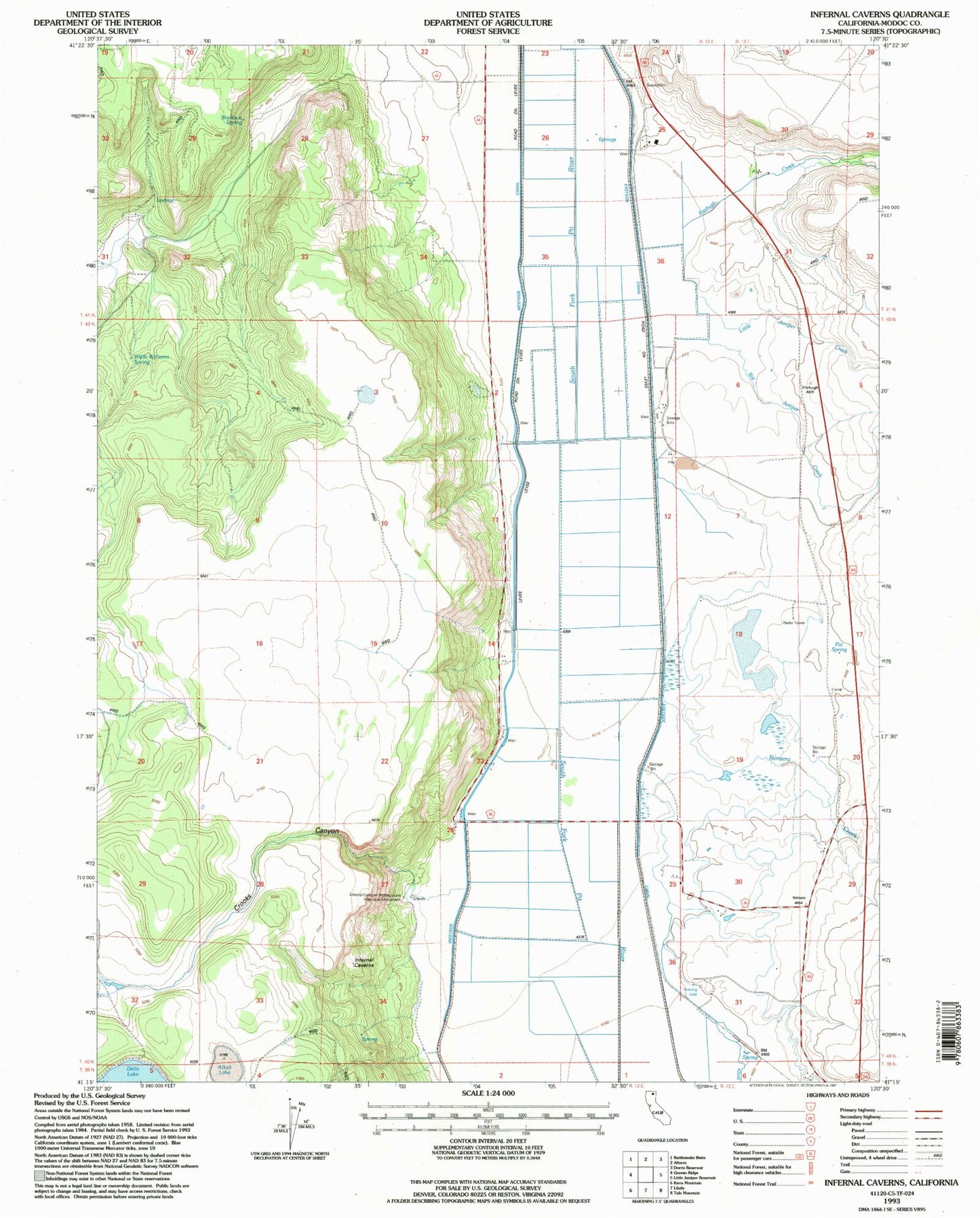 Classic USGS Infernal Caverns California 7.5'x7.5' Topo Map Image
