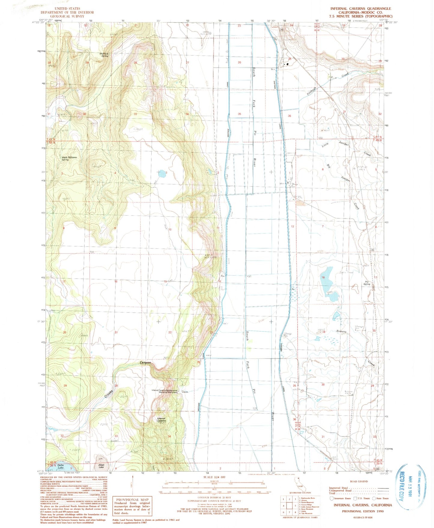 Classic USGS Infernal Caverns California 7.5'x7.5' Topo Map Image