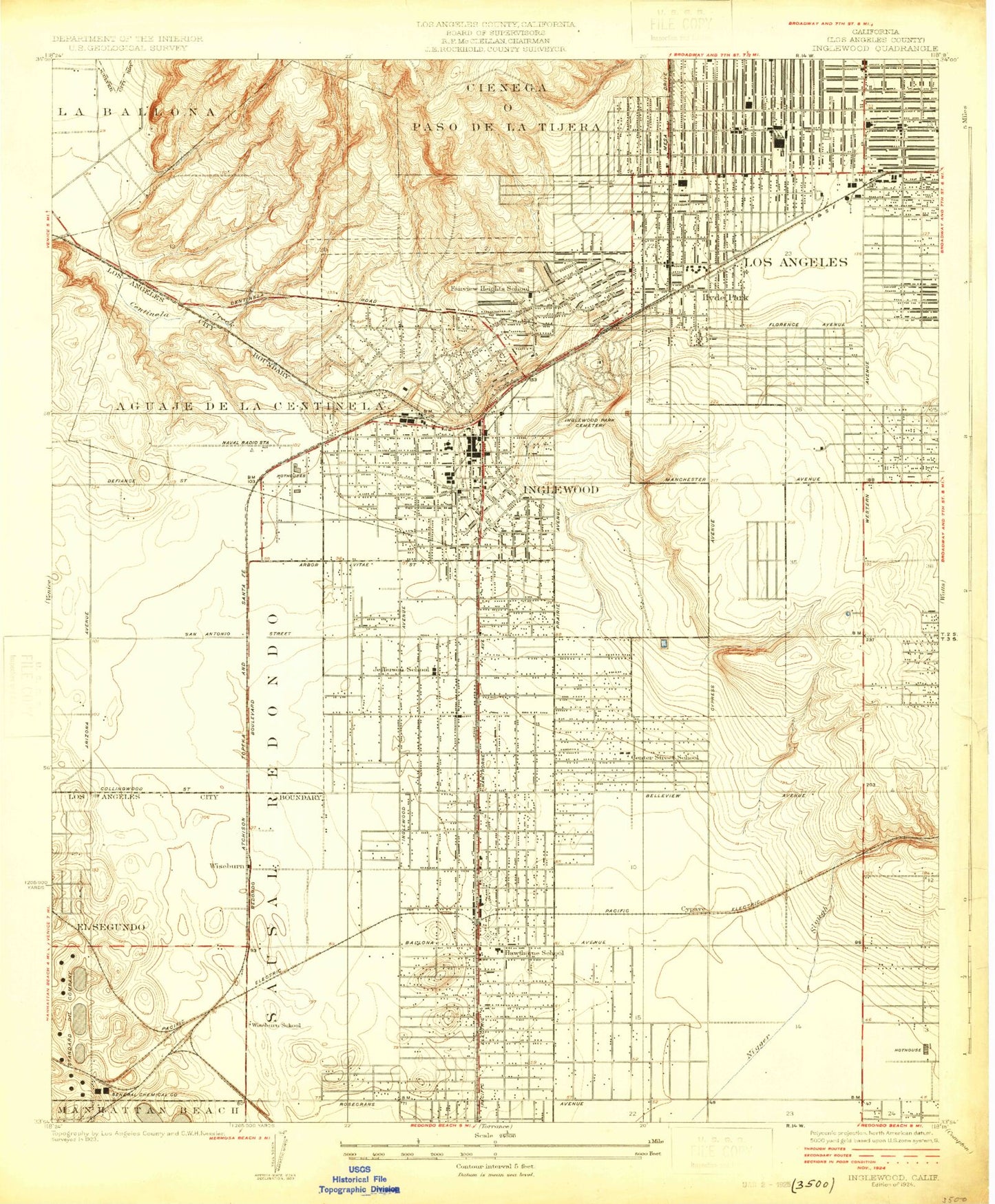 Classic USGS Inglewood California 7.5'x7.5' Topo Map Image