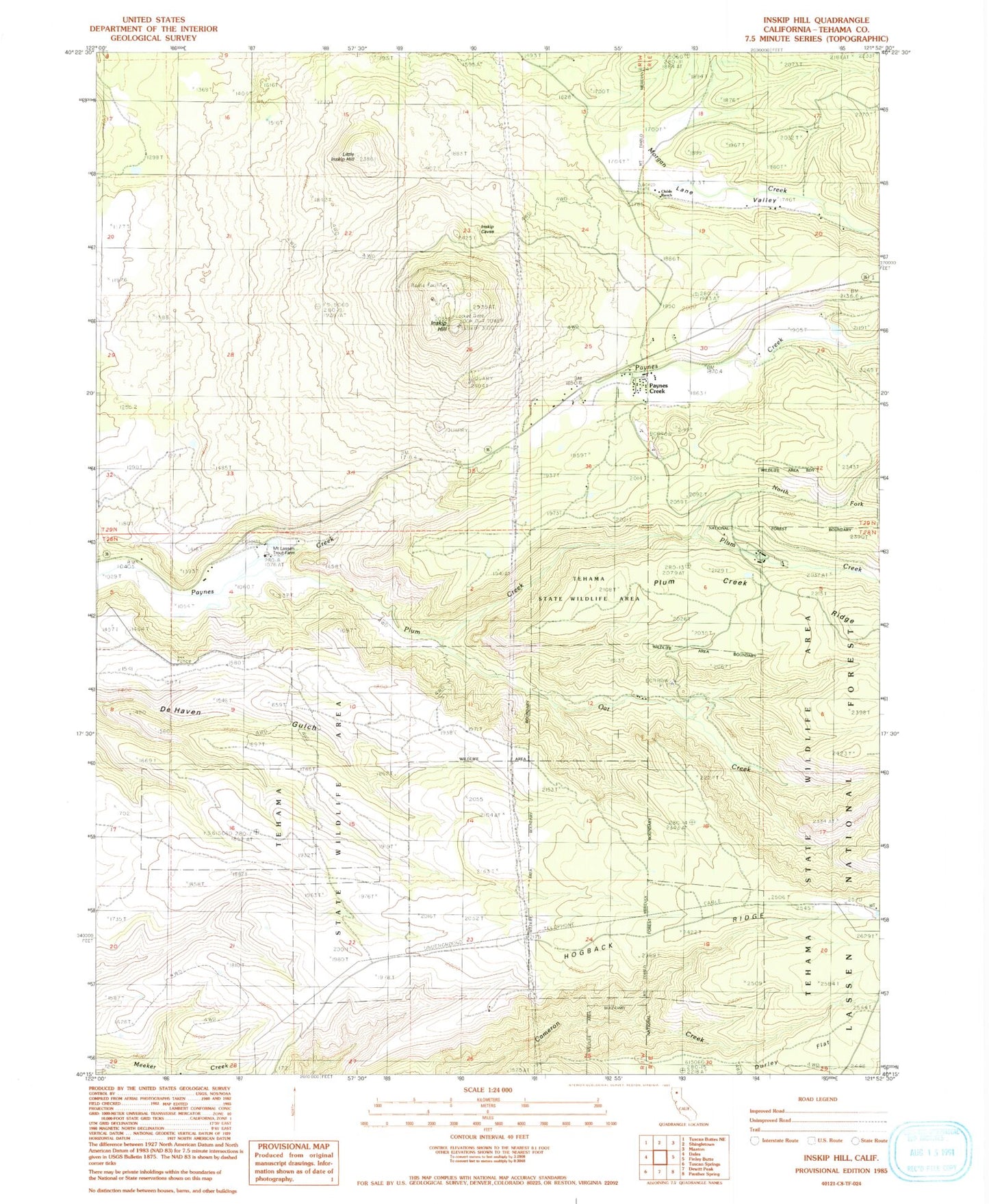 Classic USGS Inskip Hill California 7.5'x7.5' Topo Map Image