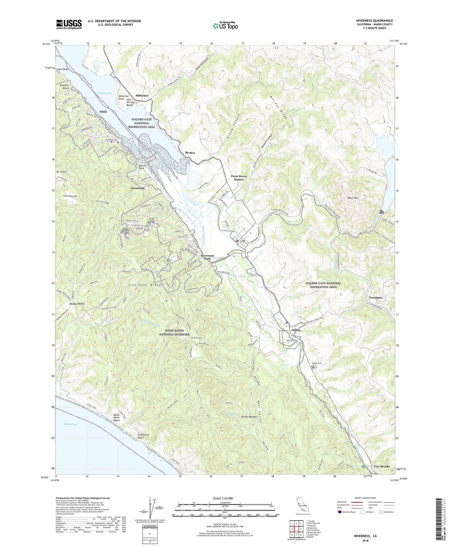 Inverness California US Topo Map Image