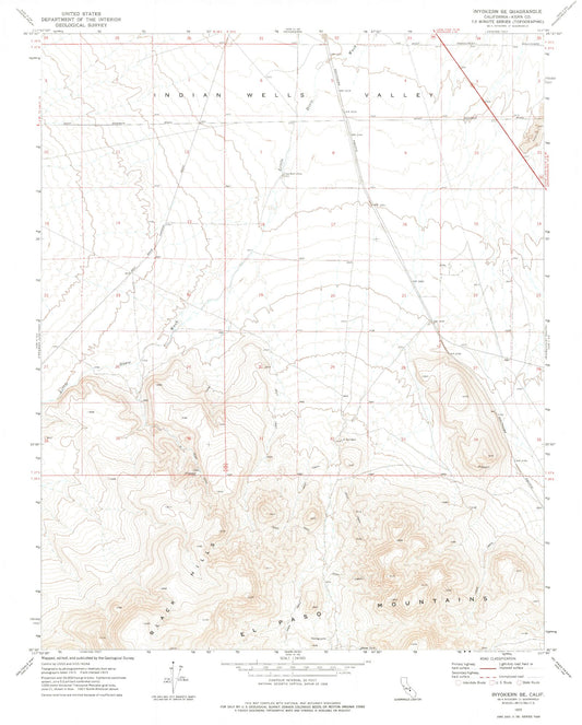 Classic USGS Inyokern SE California 7.5'x7.5' Topo Map Image