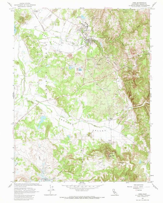Classic USGS Ione California 7.5'x7.5' Topo Map Image