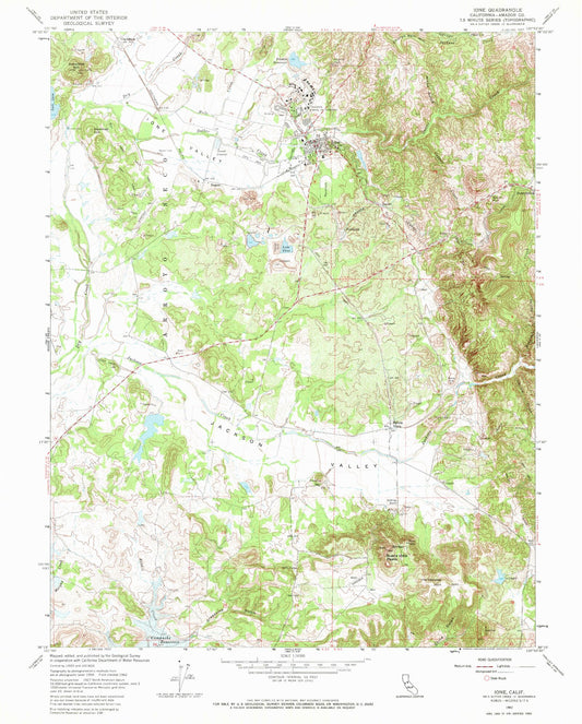 Classic USGS Ione California 7.5'x7.5' Topo Map Image