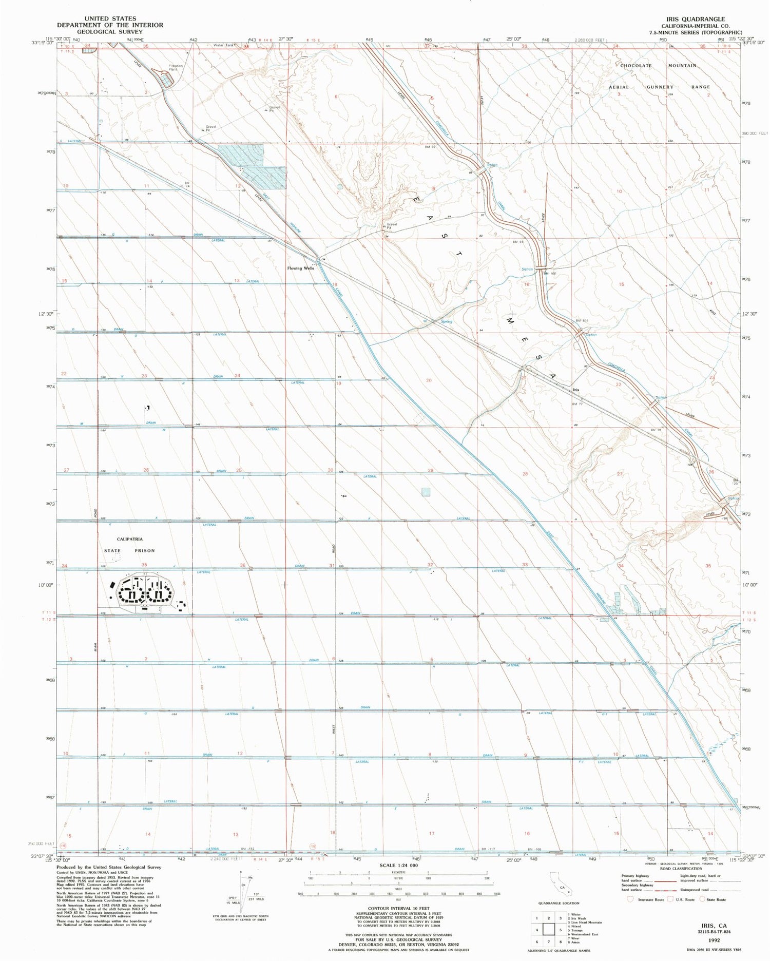 Classic USGS Iris California 7.5'x7.5' Topo Map Image