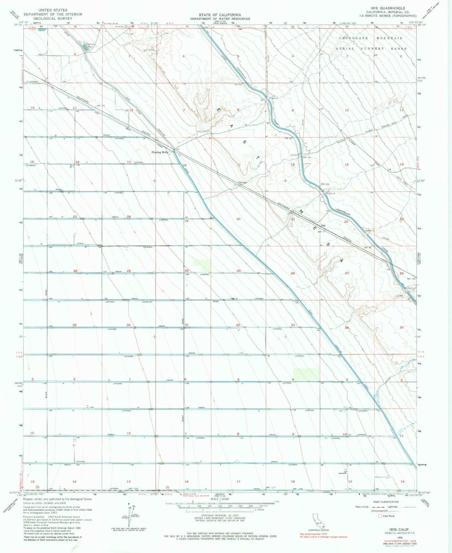 Classic USGS Iris California 7.5'x7.5' Topo Map Image
