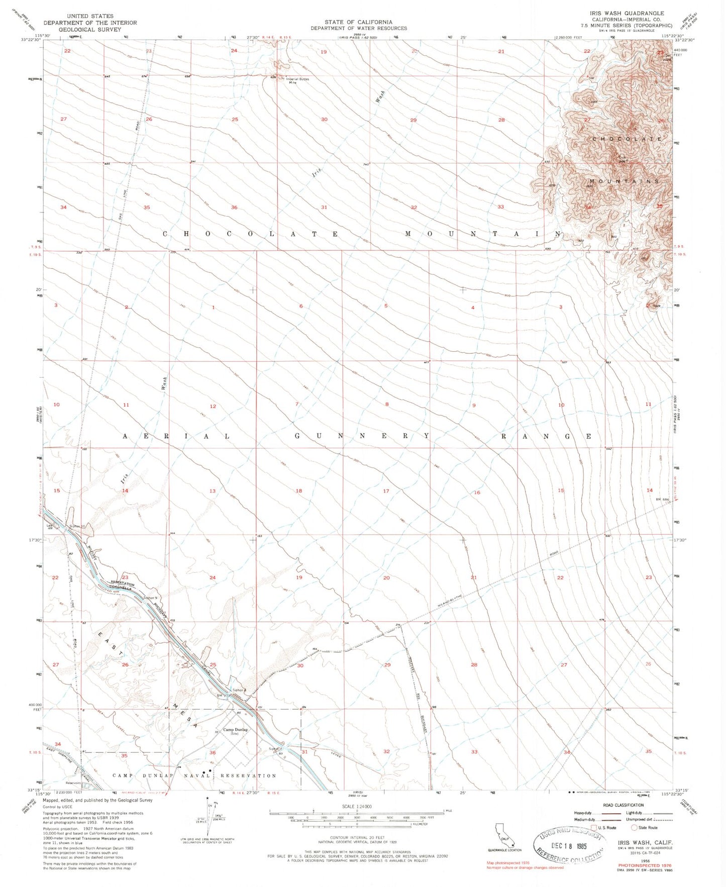 Classic USGS Iris Wash California 7.5'x7.5' Topo Map Image