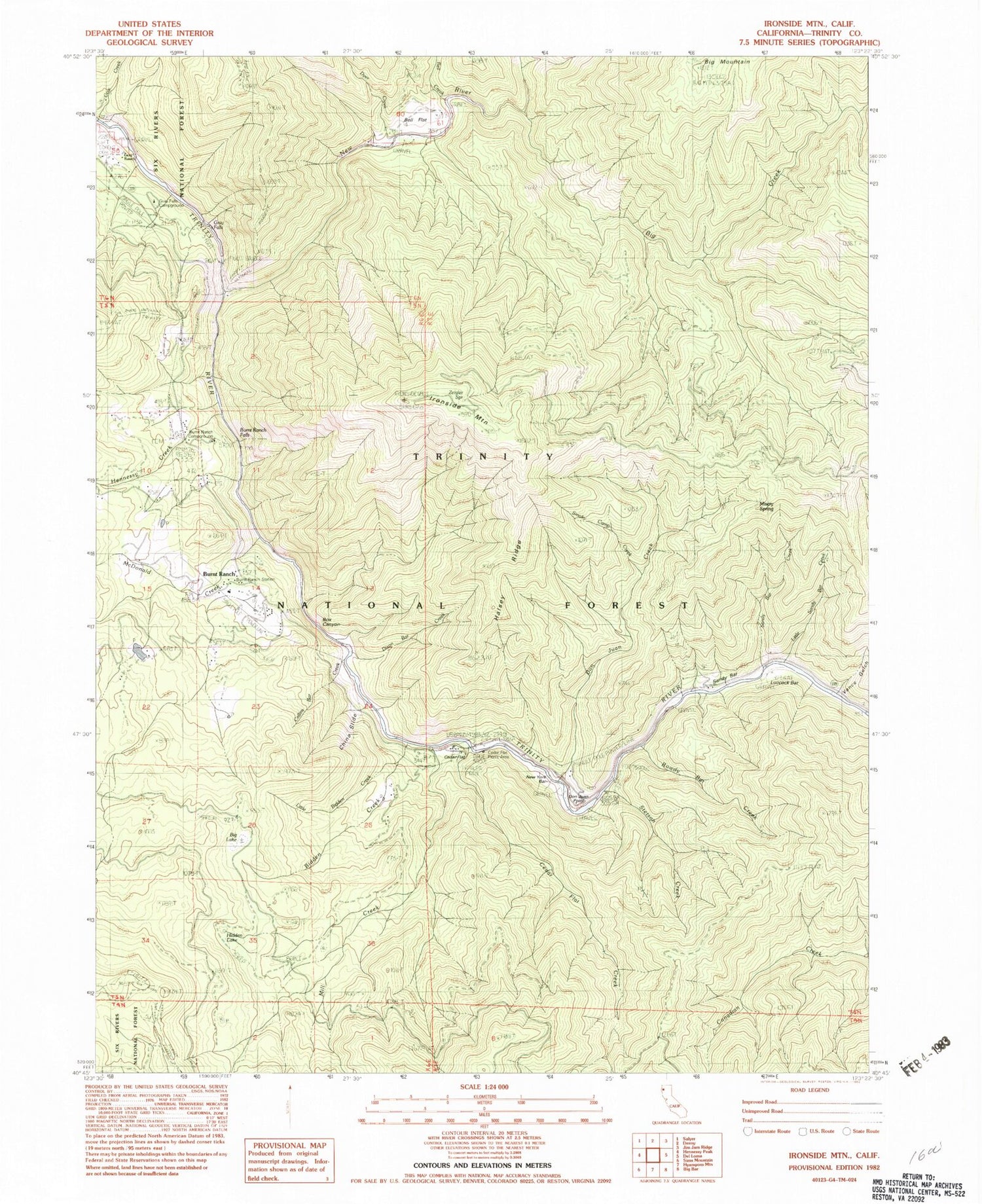 Classic USGS Ironside Mountain California 7.5'x7.5' Topo Map Image