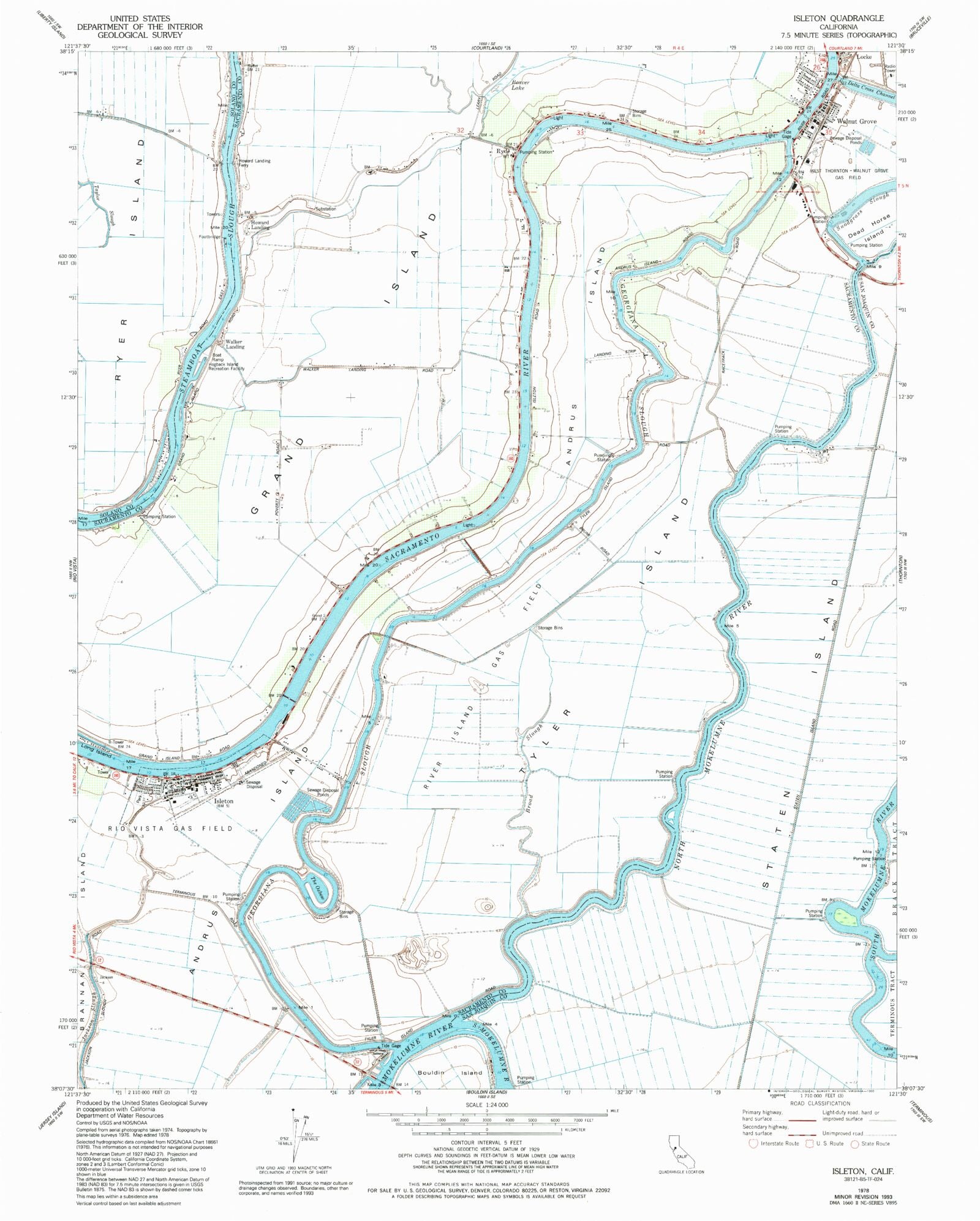 Classic USGS Isleton California 7.5'x7.5' Topo Map – MyTopo Map Store