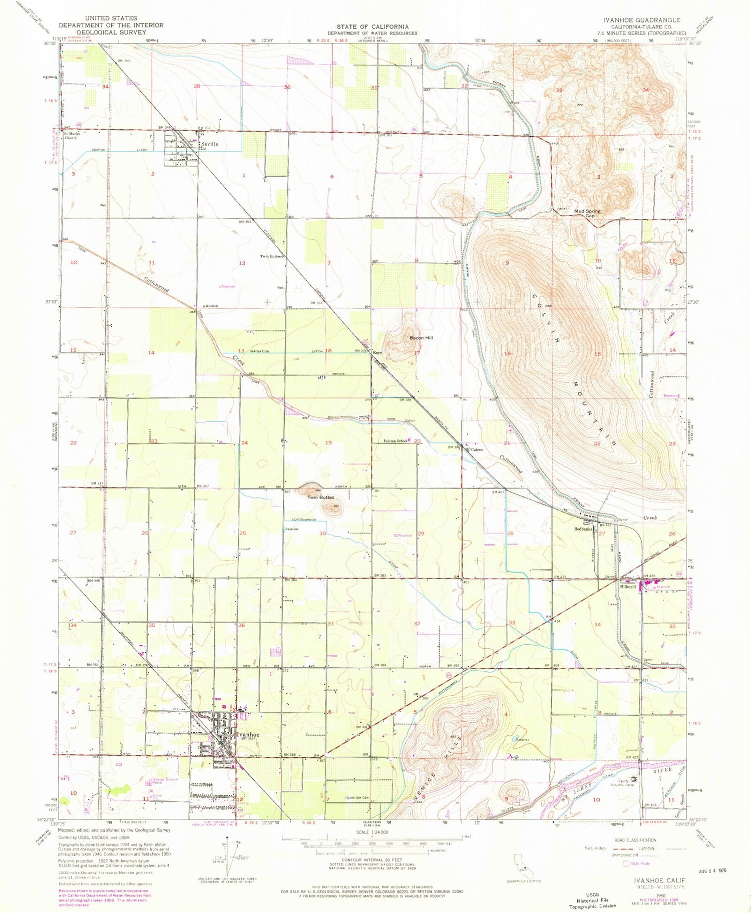 Classic USGS Ivanhoe California 7.5'x7.5' Topo Map Image