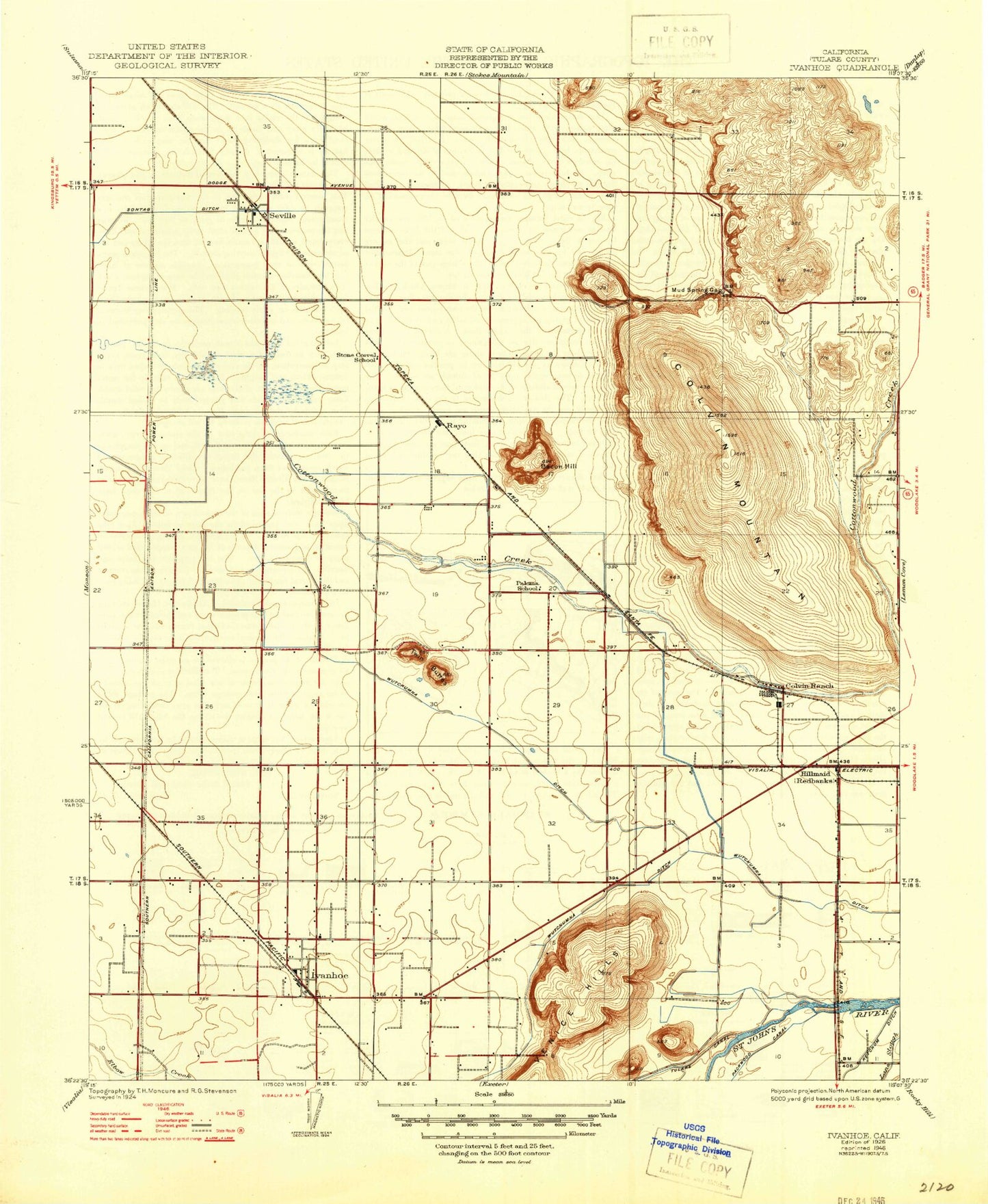 Classic USGS Ivanhoe California 7.5'x7.5' Topo Map Image