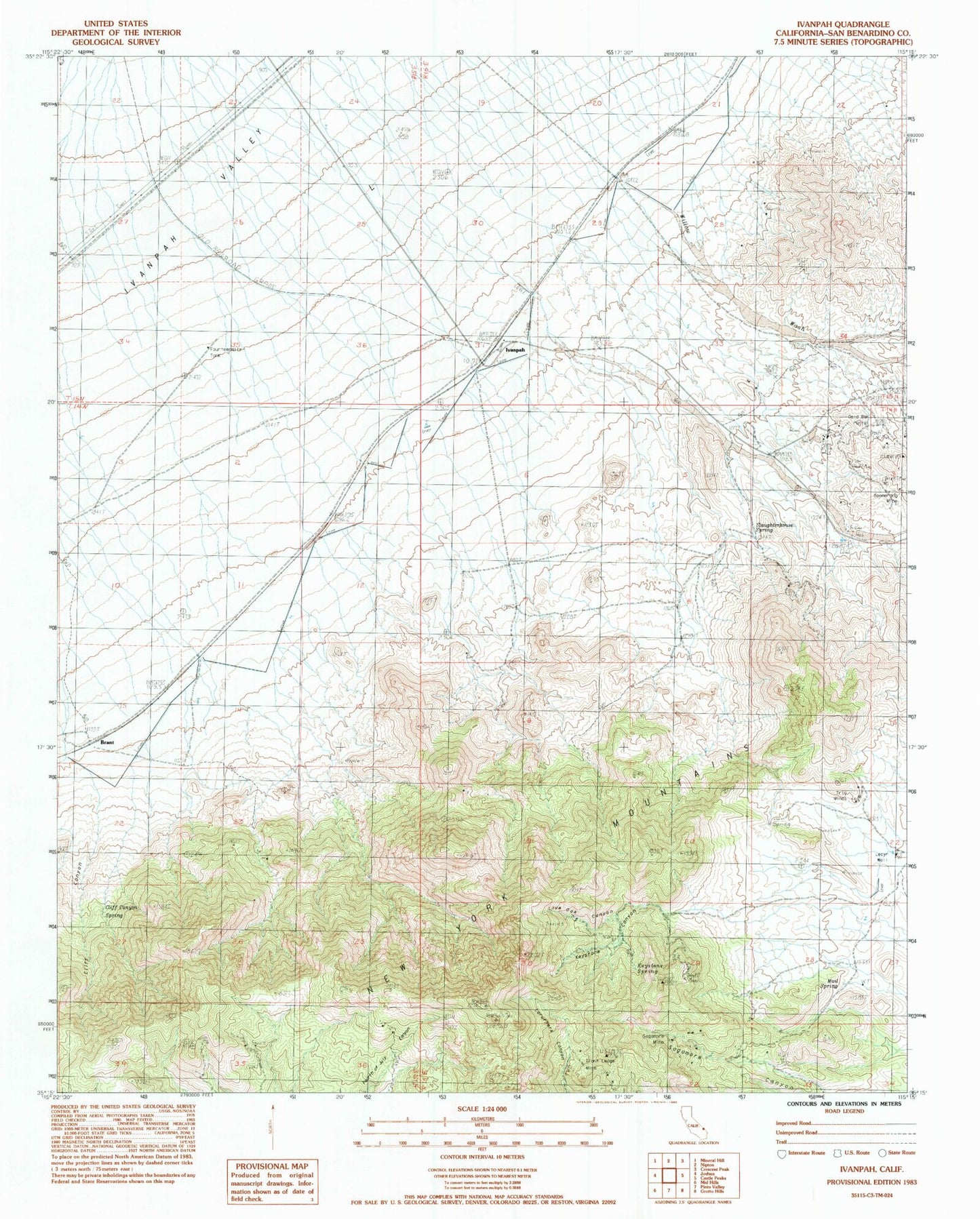 Classic USGS Ivanpah California 7.5'x7.5' Topo Map Image