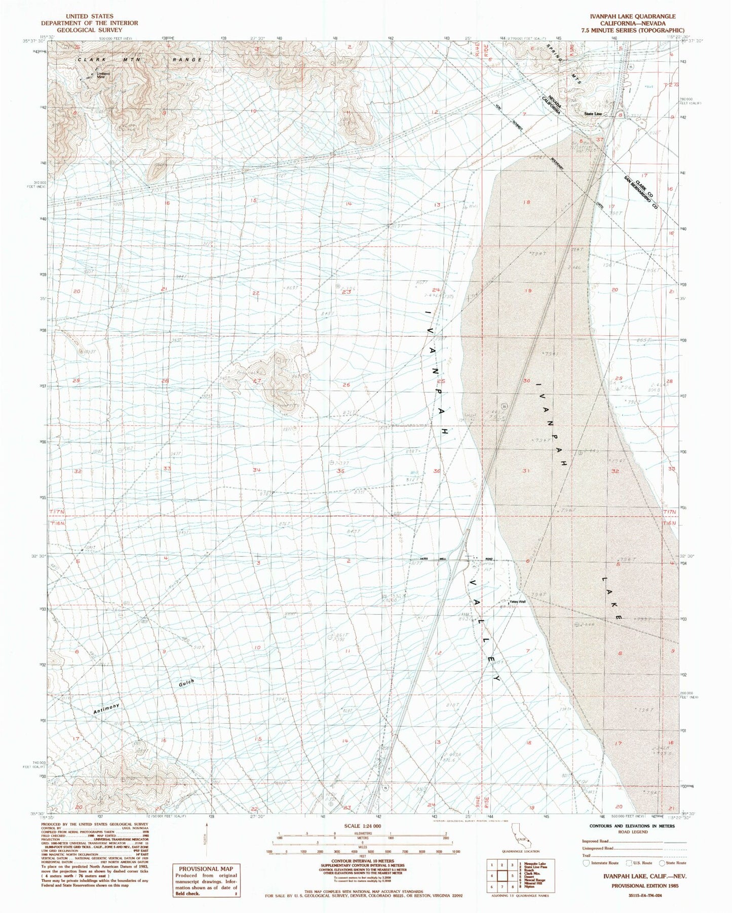 Classic USGS Ivanpah Lake California 7.5'x7.5' Topo Map Image