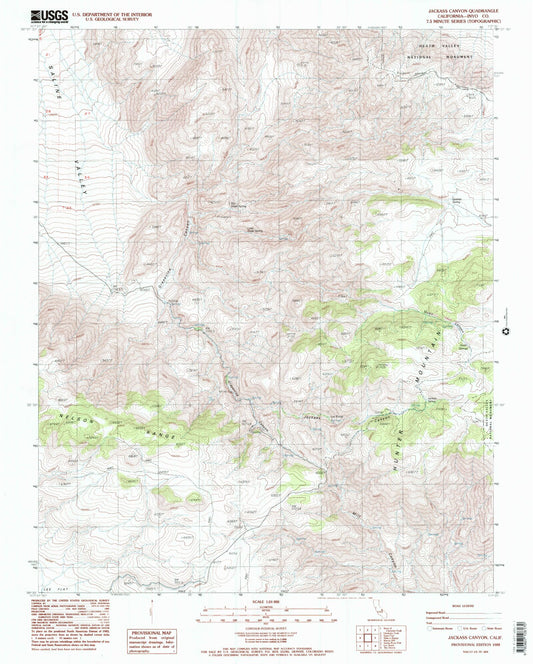 Classic USGS Jackass Canyon California 7.5'x7.5' Topo Map Image