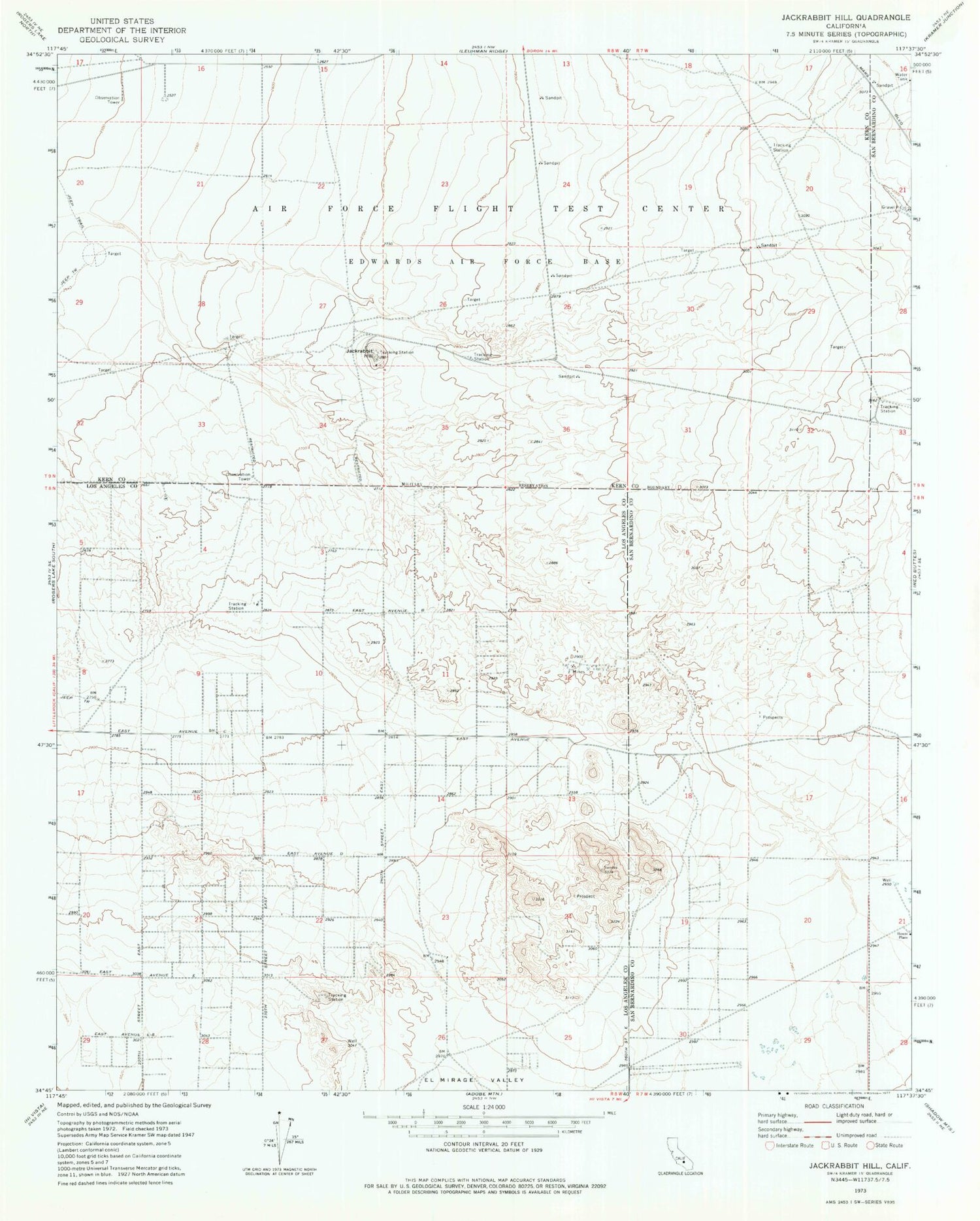 Classic USGS Jackrabbit Hill California 7.5'x7.5' Topo Map Image