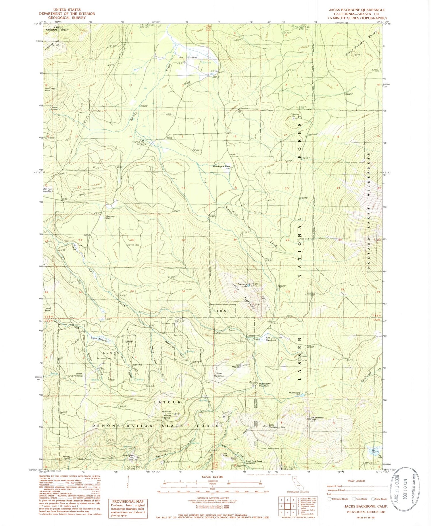 Classic USGS Jacks Backbone California 7.5'x7.5' Topo Map Image