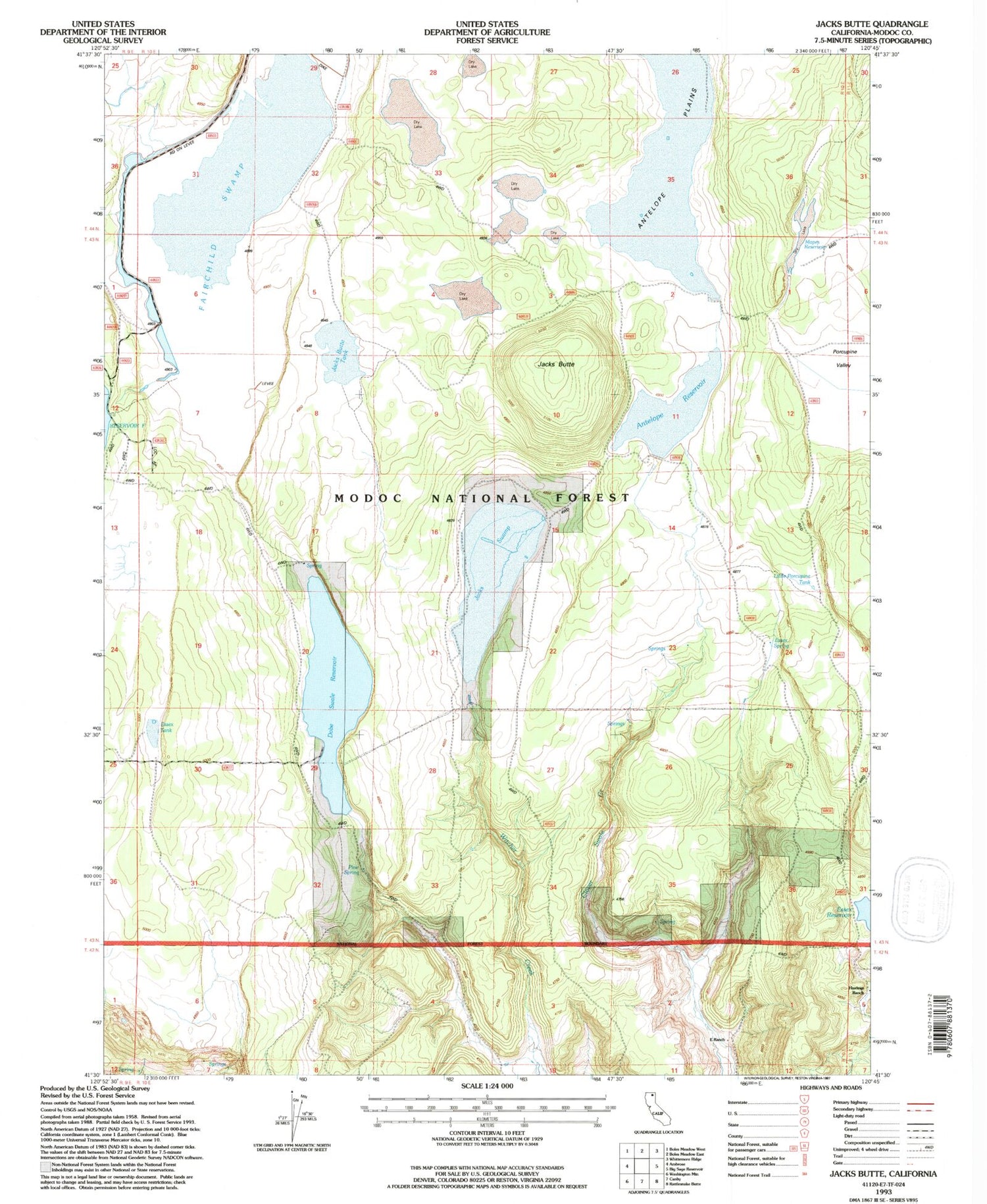 Classic USGS Jacks Butte California 7.5'x7.5' Topo Map Image