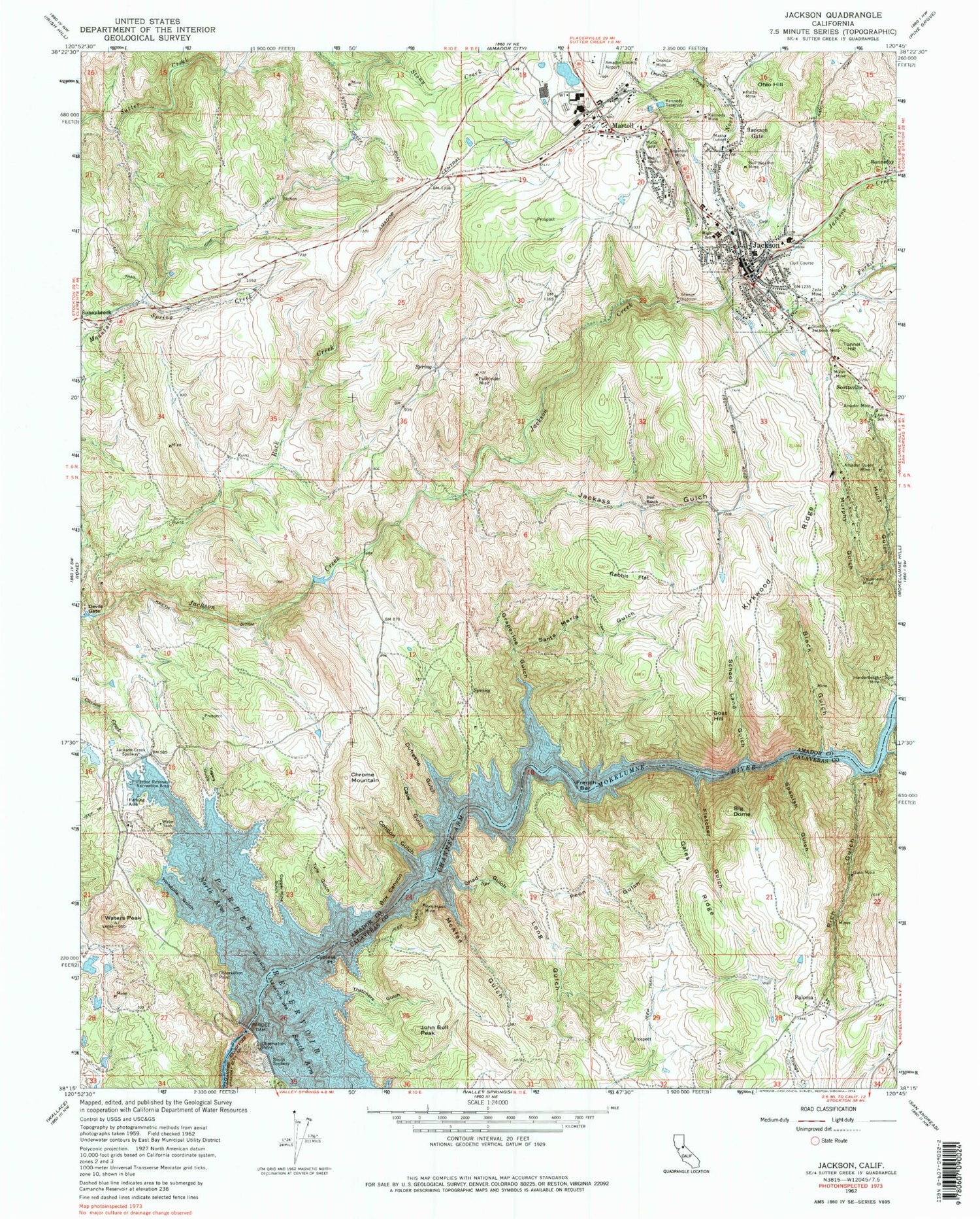 Classic USGS Jackson California 7.5'x7.5' Topo Map Image