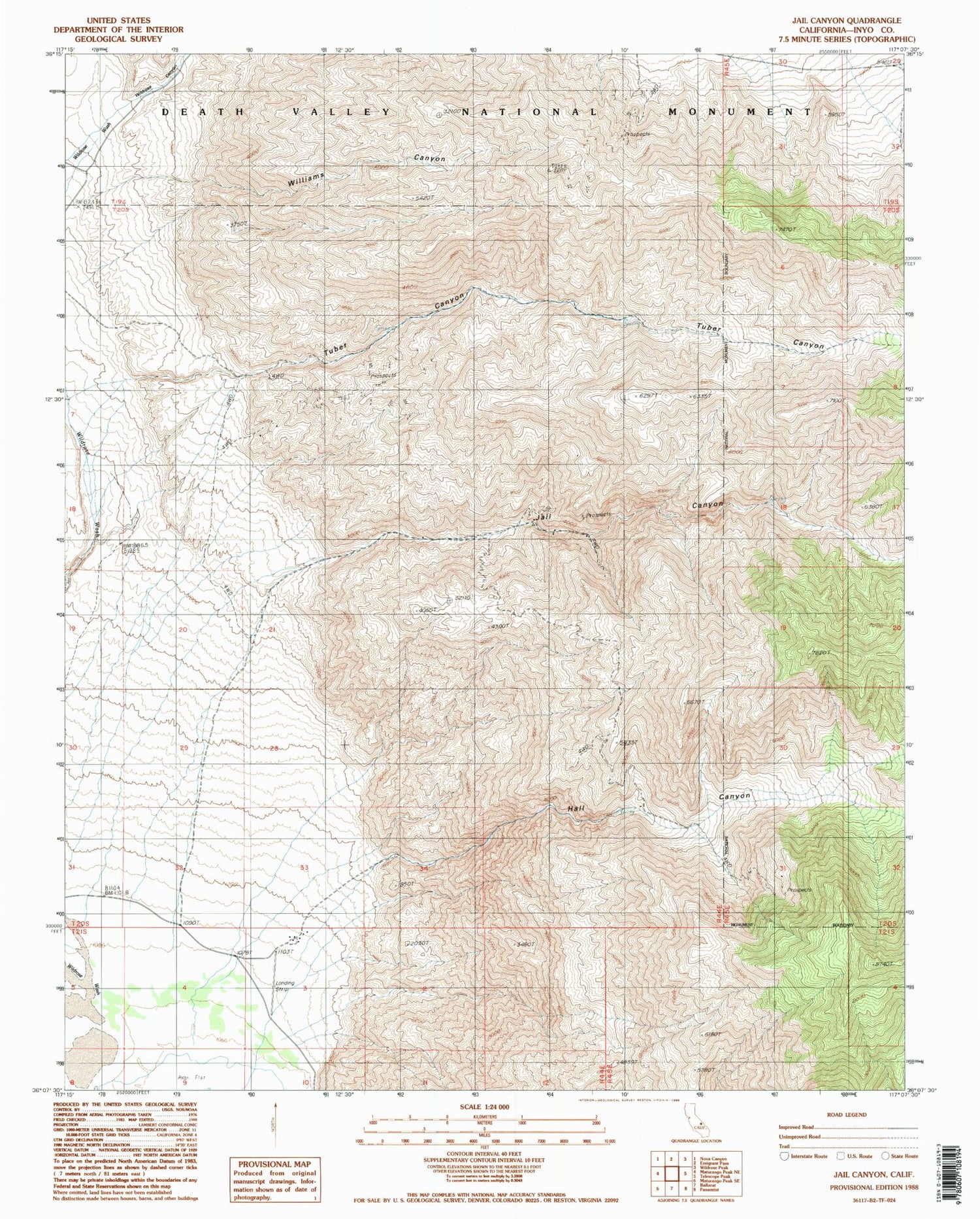 Classic USGS Jail Canyon California 7.5'x7.5' Topo Map Image