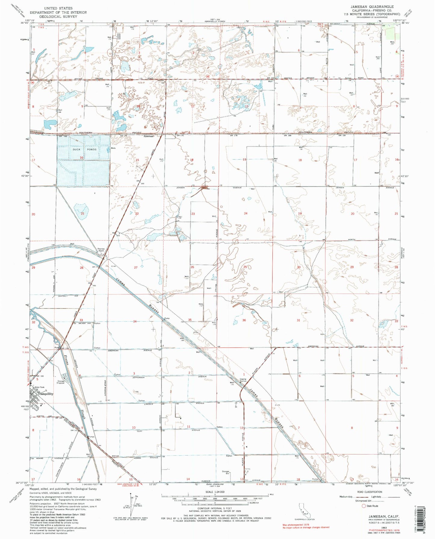 Classic USGS Jamesan California 7.5'x7.5' Topo Map Image