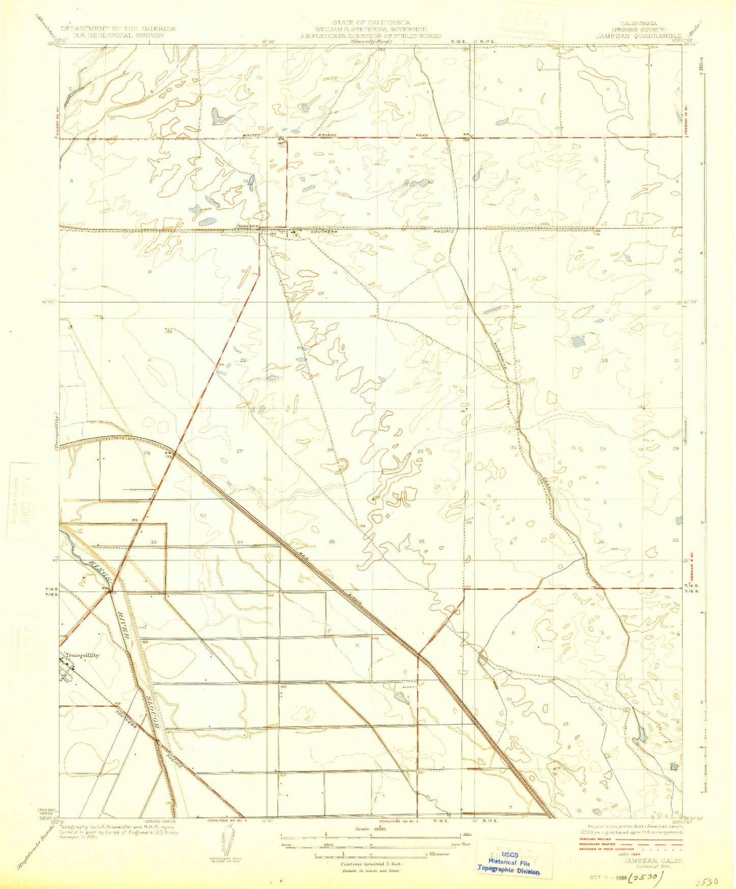 Classic USGS Jamesan California 7.5'x7.5' Topo Map Image