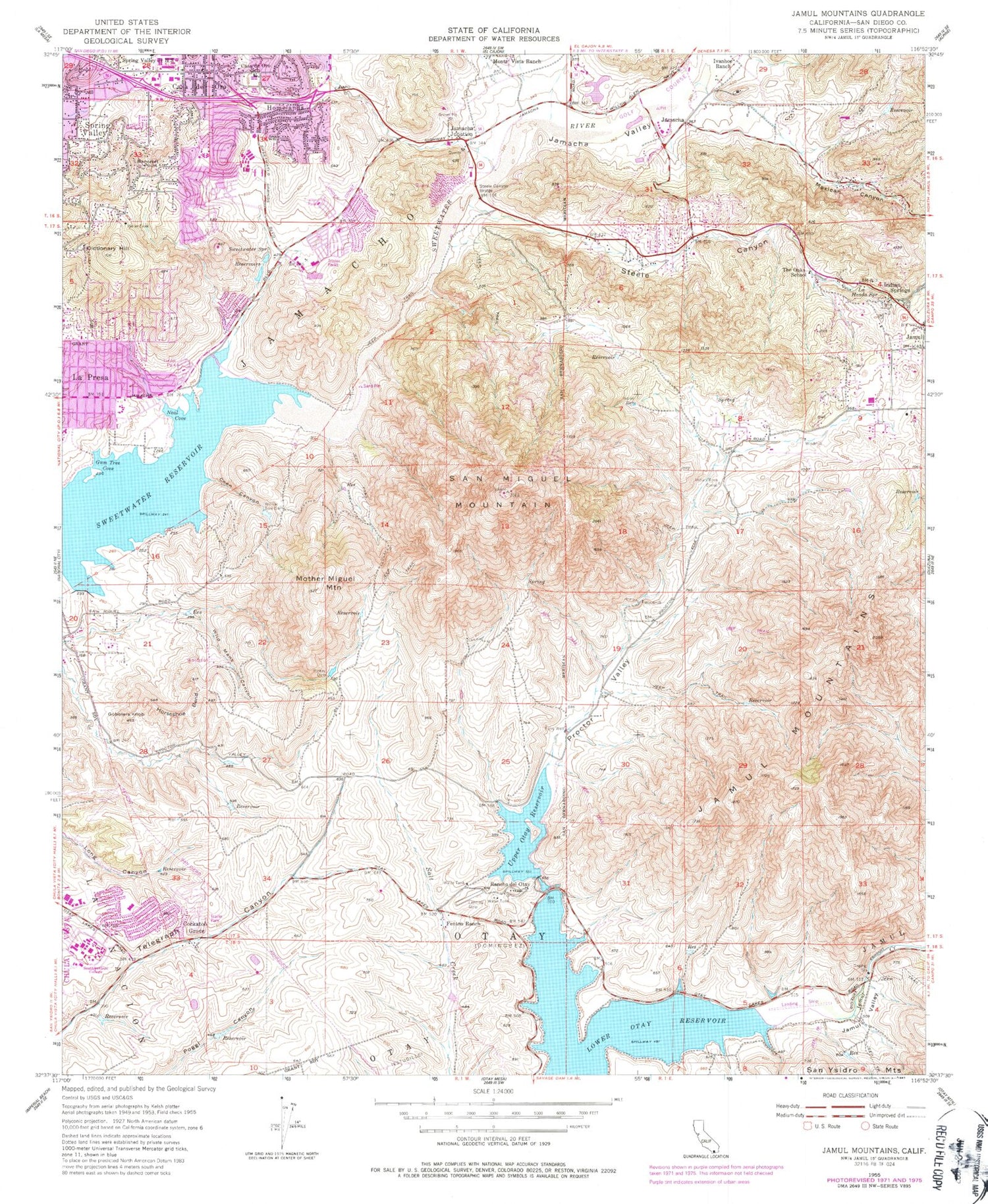 Classic USGS Jamul Mountains California 7.5'x7.5' Topo Map Image