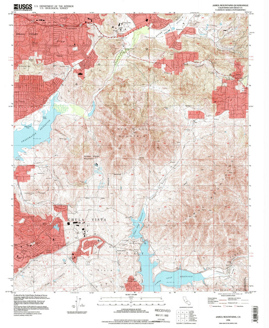 Classic USGS Jamul Mountains California 7.5'x7.5' Topo Map Image