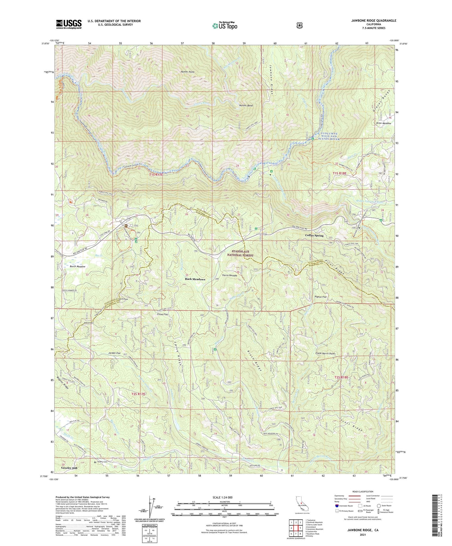 Jawbone Ridge California US Topo Map Image