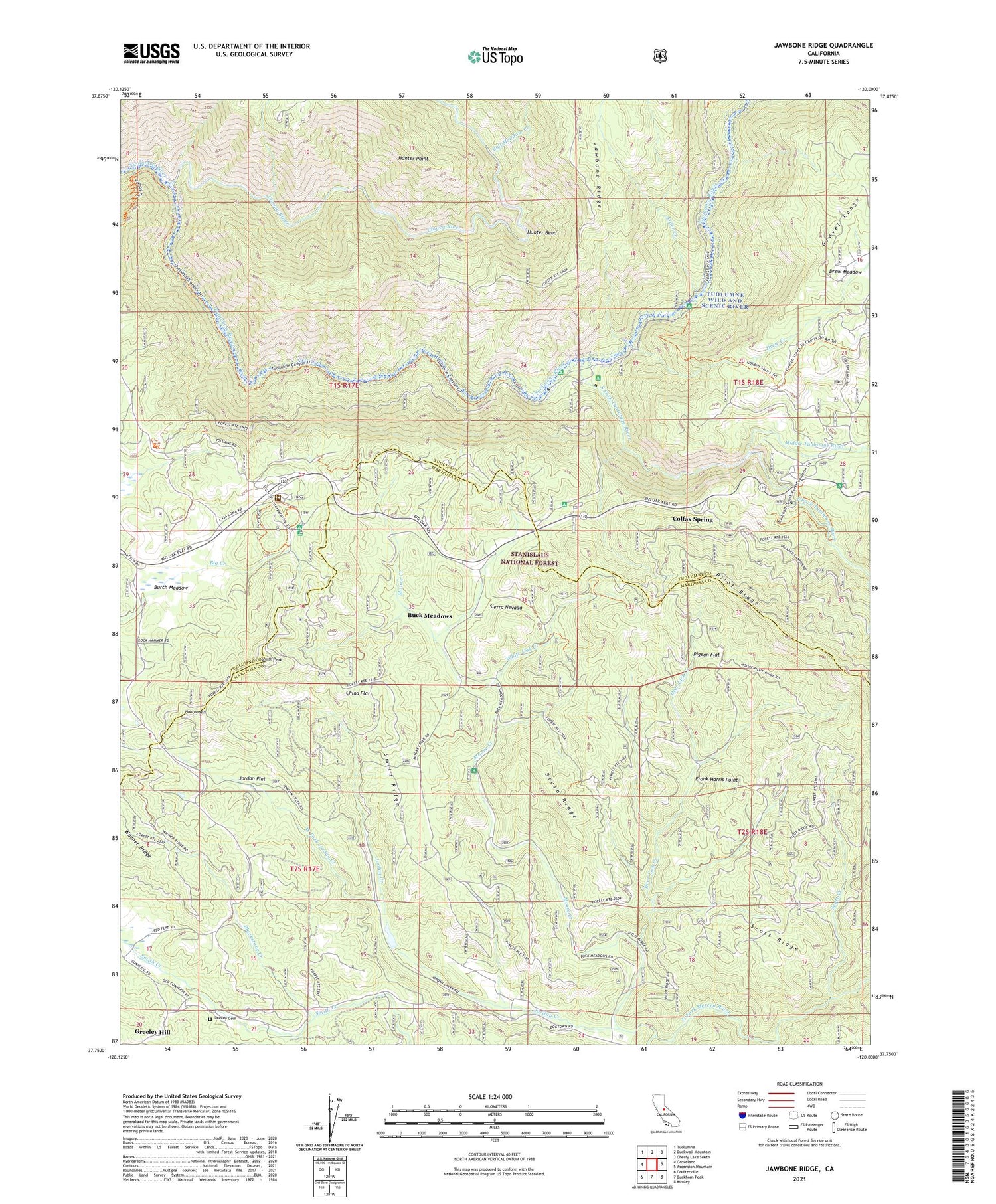 Jawbone Ridge California US Topo Map Image