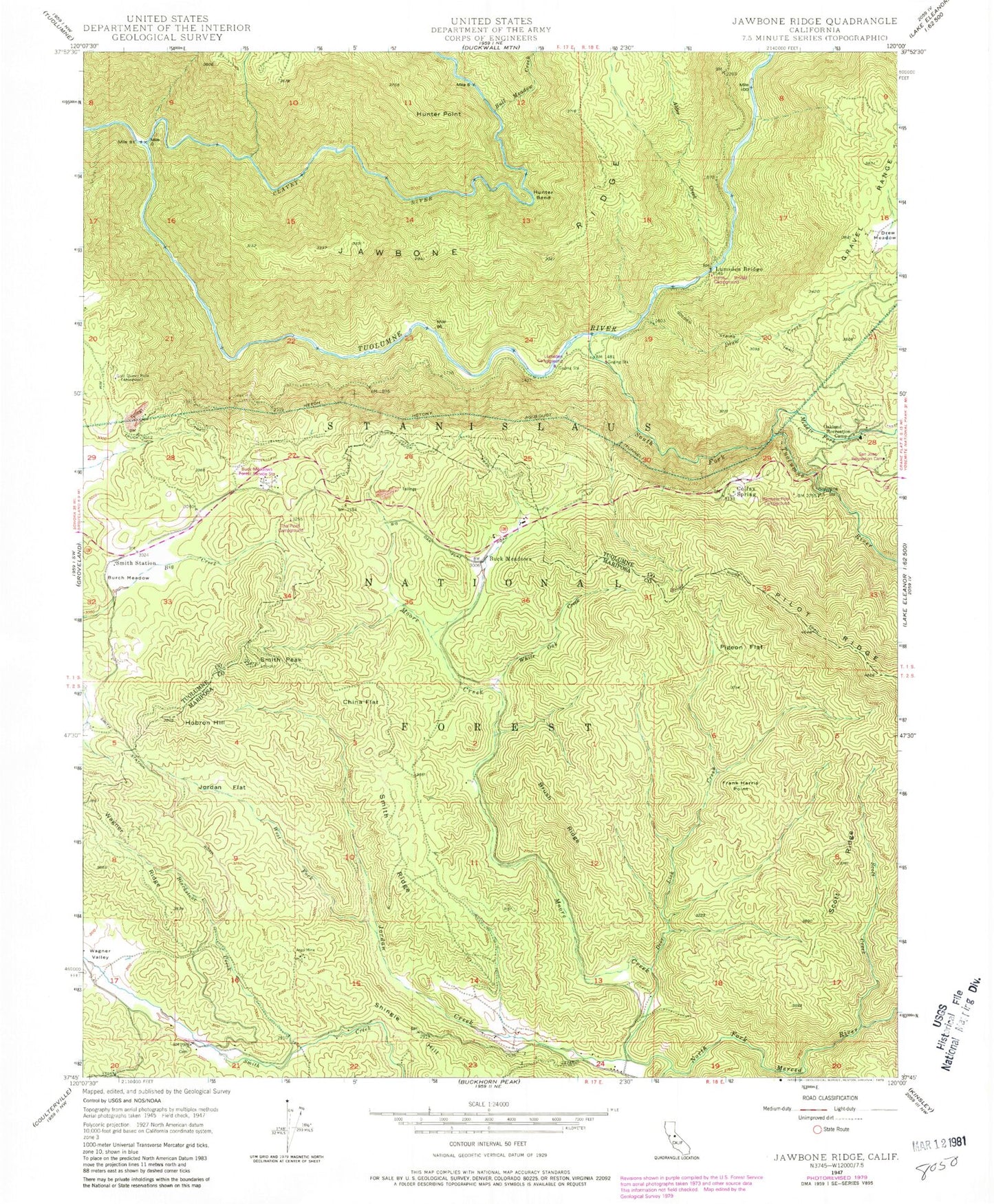 Classic USGS Jawbone Ridge California 7.5'x7.5' Topo Map Image