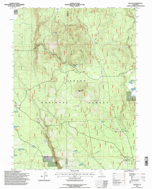 Classic USGS Jellico California 7.5'x7.5' Topo Map Image