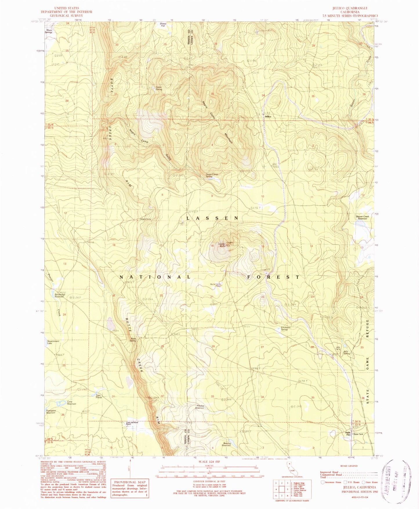 Classic USGS Jellico California 7.5'x7.5' Topo Map Image