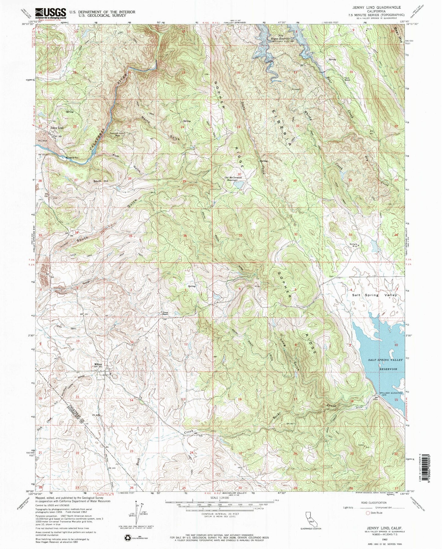 Classic USGS Jenny Lind California 7.5'x7.5' Topo Map Image