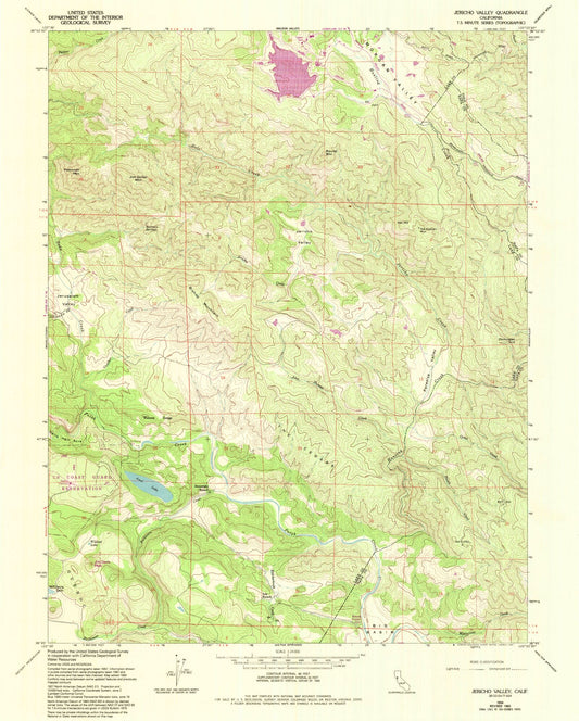 Classic USGS Jericho Valley California 7.5'x7.5' Topo Map Image
