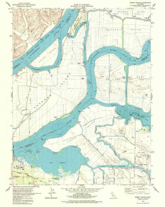 Classic USGS Jersey Island California 7.5'x7.5' Topo Map Image