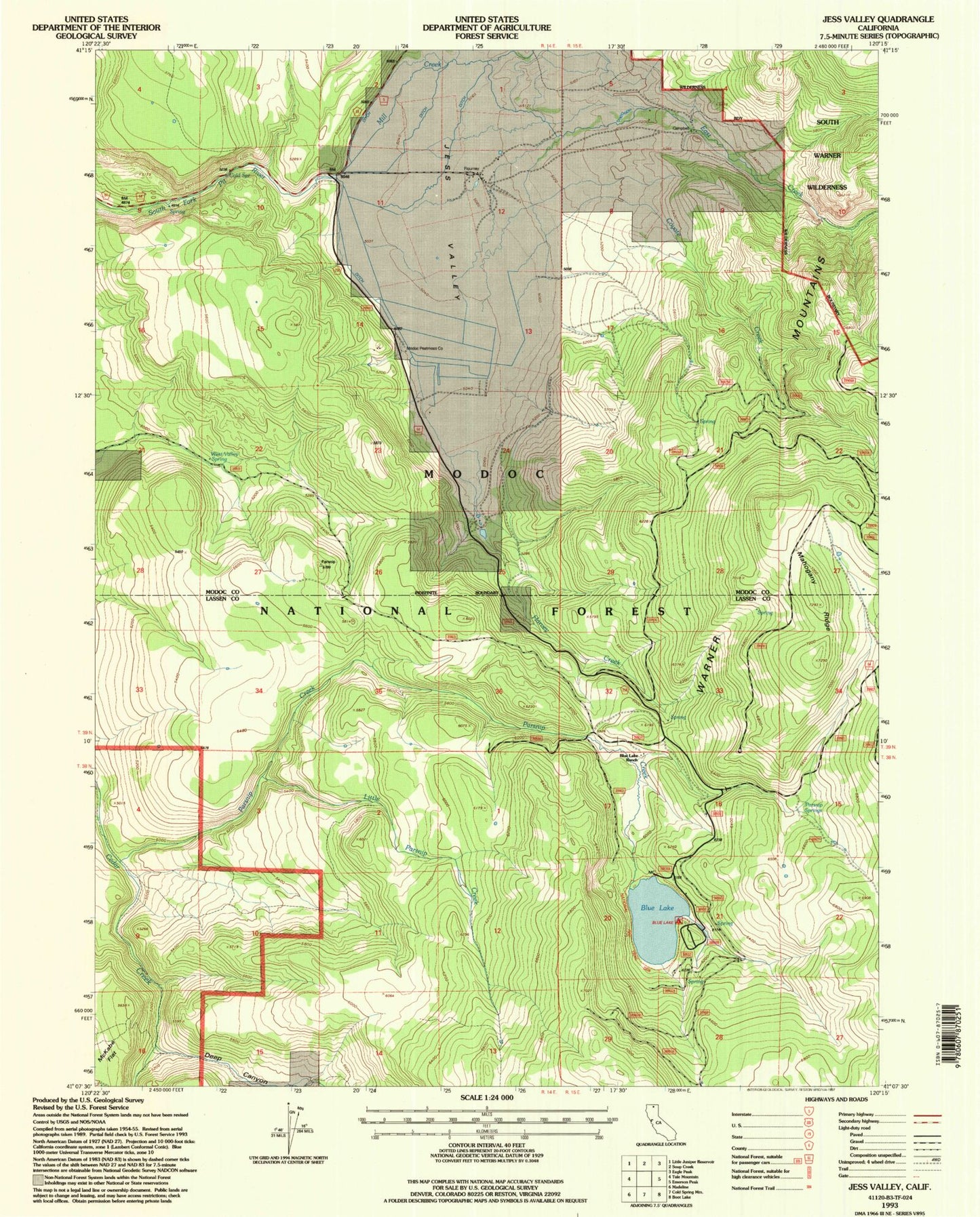 Classic USGS Jess Valley California 7.5'x7.5' Topo Map Image
