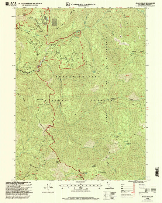 Classic USGS Jim Jam Ridge California 7.5'x7.5' Topo Map Image