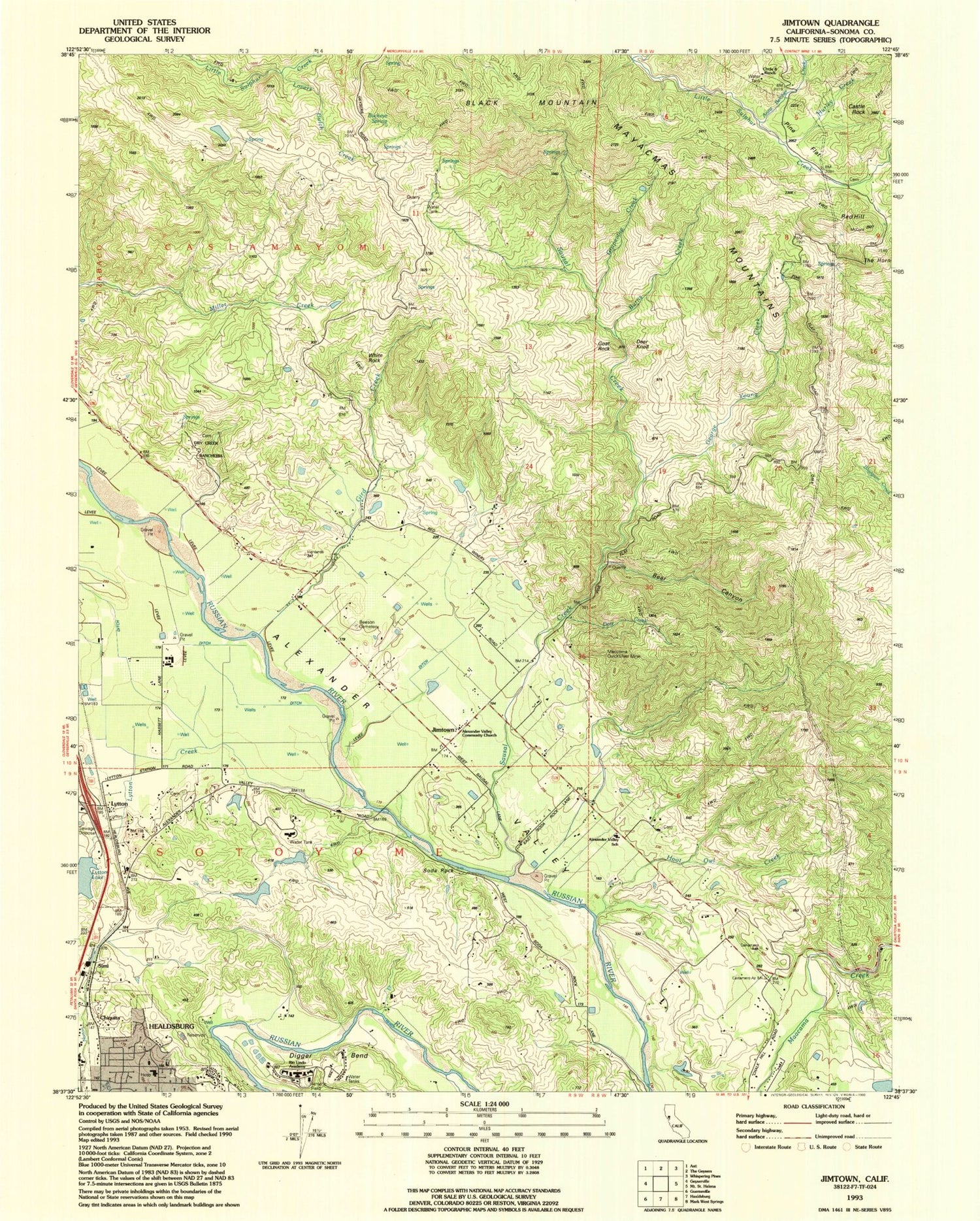 Classic USGS Jimtown California 7.5'x7.5' Topo Map Image